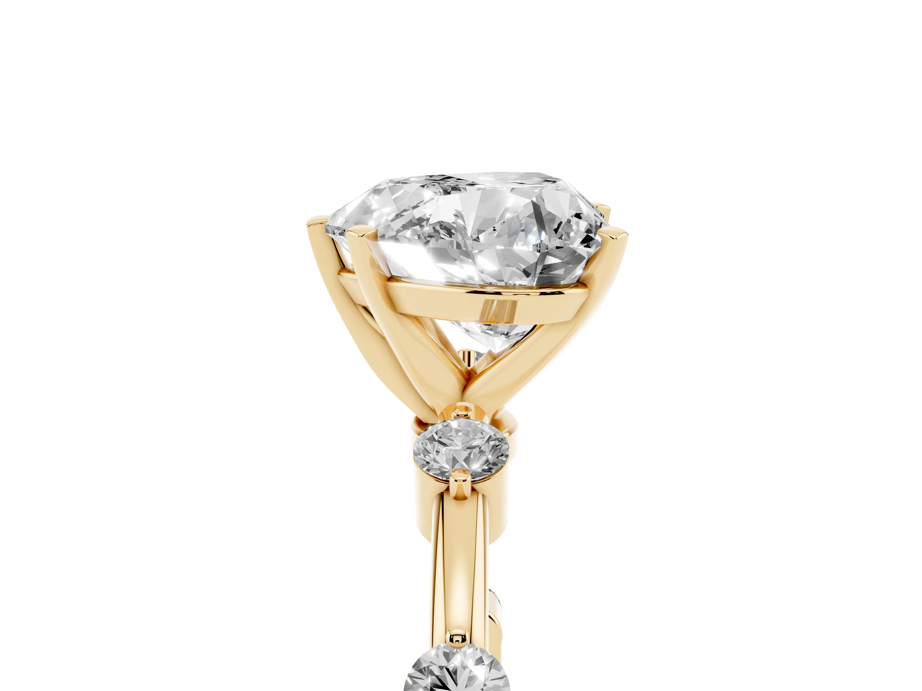 Heart Cut Diamond Solitaire Ring Set in Yellow gold with Bezel Set Side Stones and Prong Setting