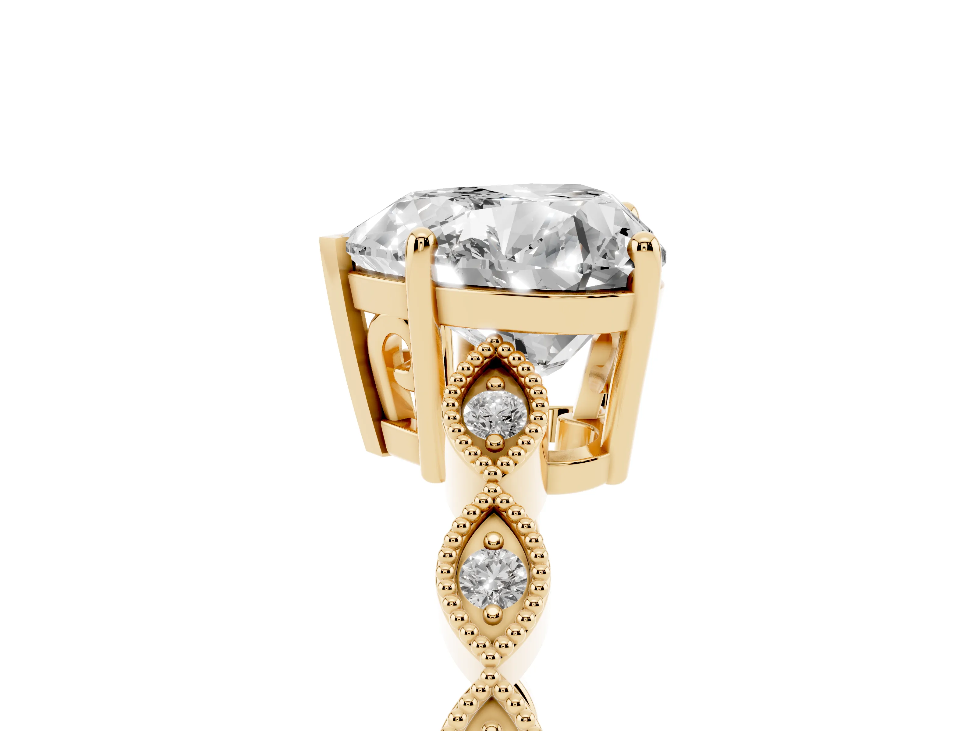 Heart Cut Diamond Solitaire Ring Set in Yellow gold with Infinity Twist Pavé Band