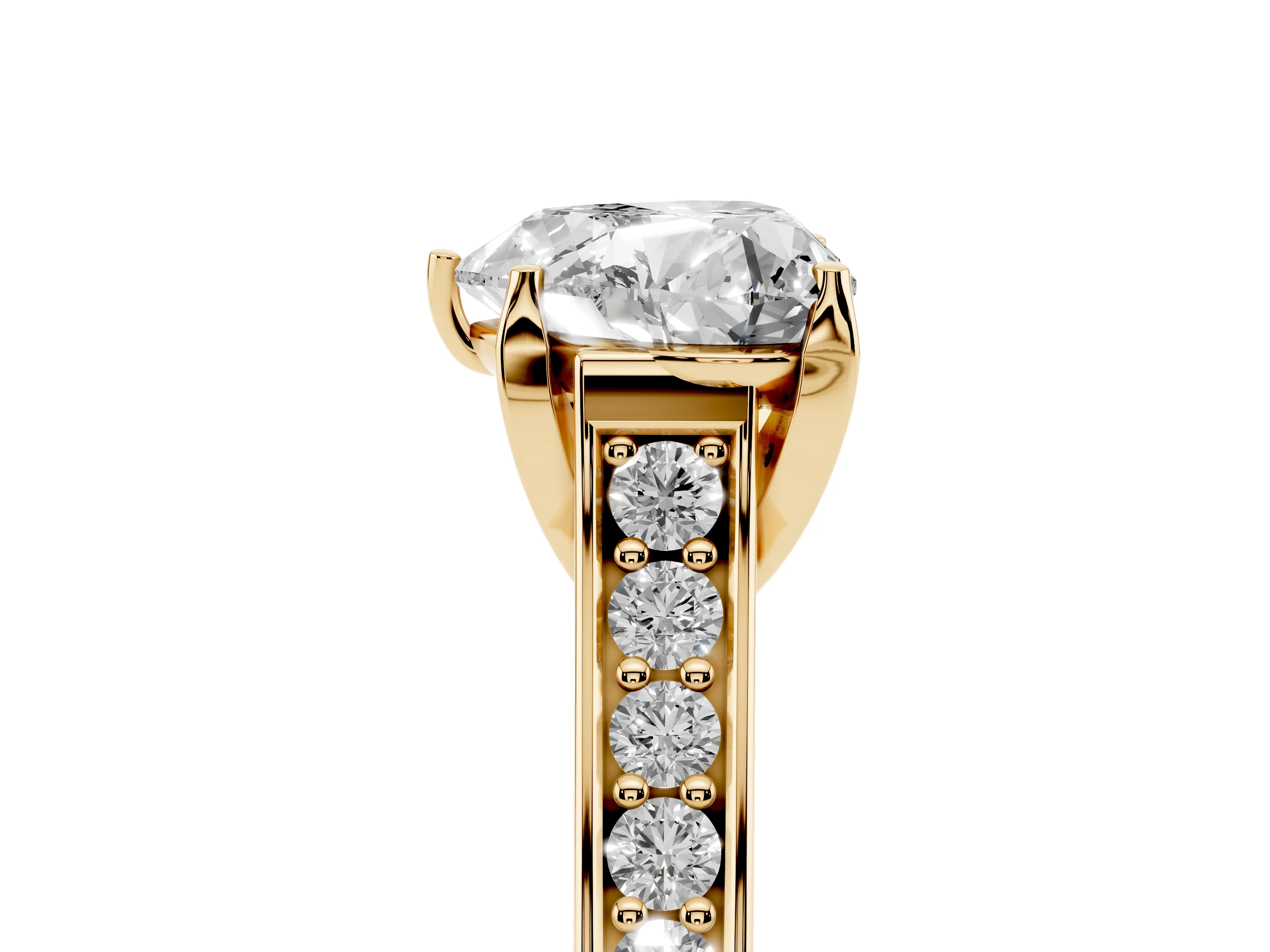 Heart Cut Diamond Solitaire Pavé Engagement Ring Set in Yellow gold with Prong Setting