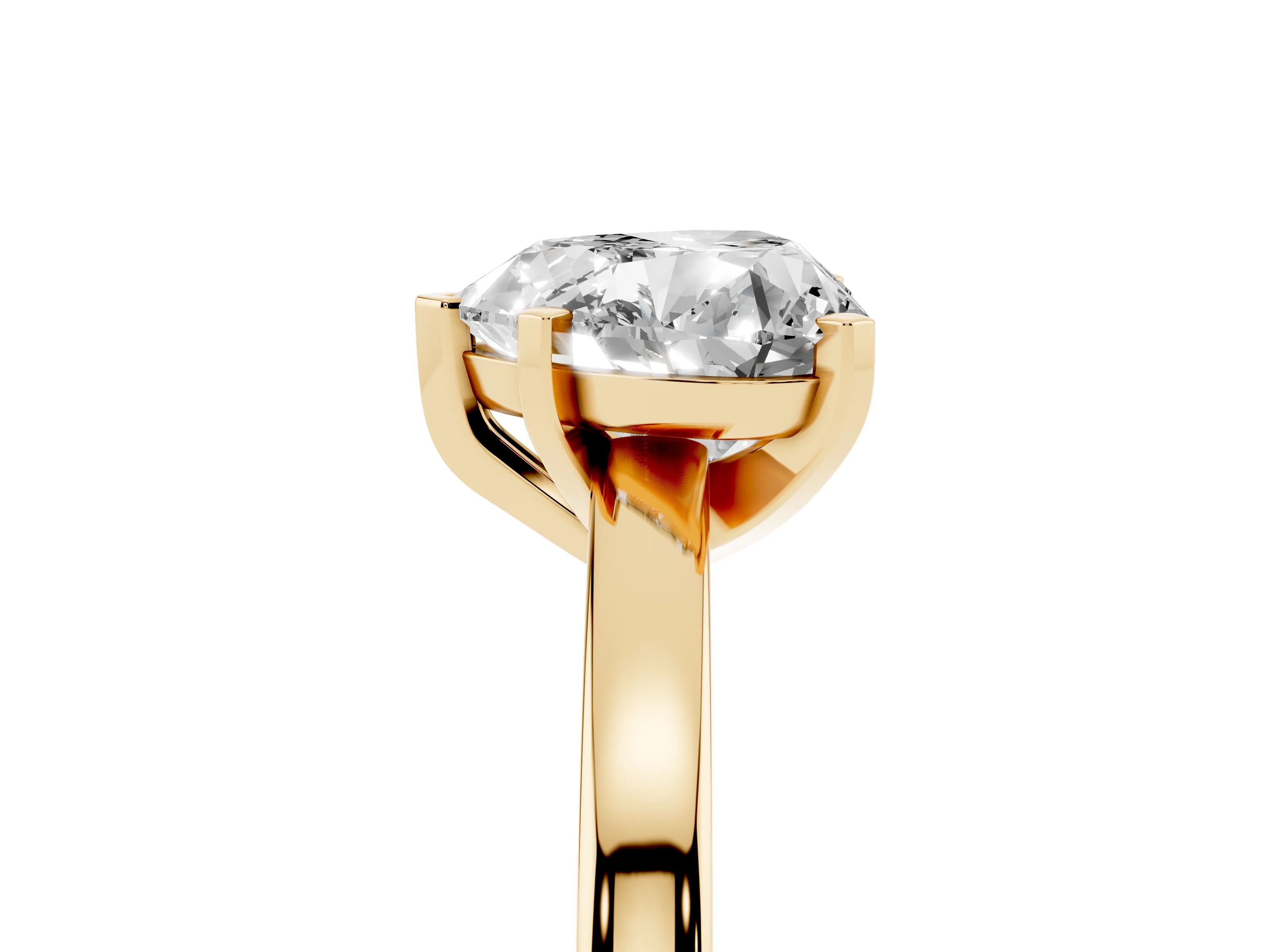Heart Cut Diamond Solitaire Engagement Ring Set in Yellow gold with Prong Setting on a Classic Band