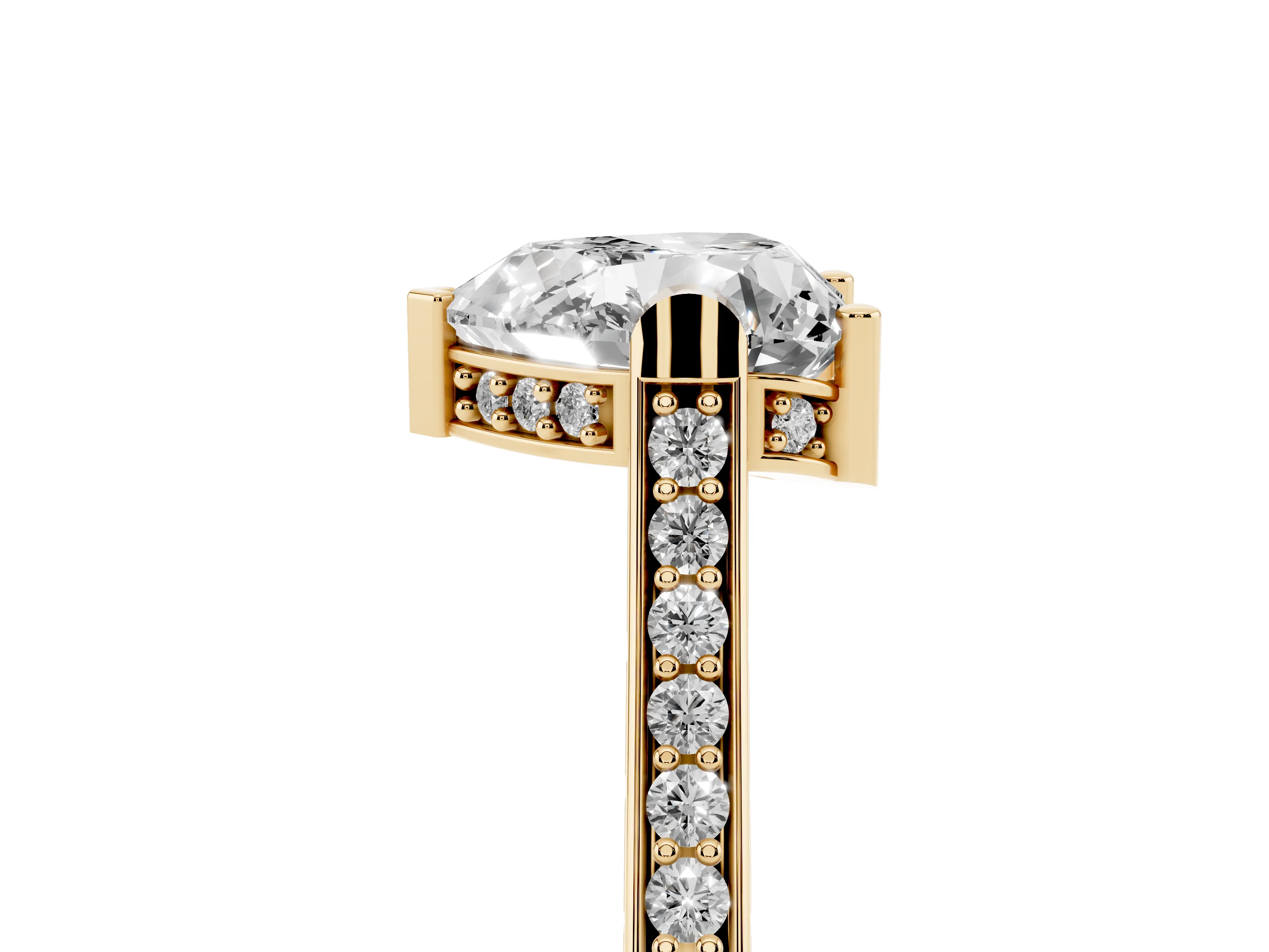 Heart Cut Diamond Solitaire Ring Set in Yellow gold with Channel Set Band and Bezel Prong Setting