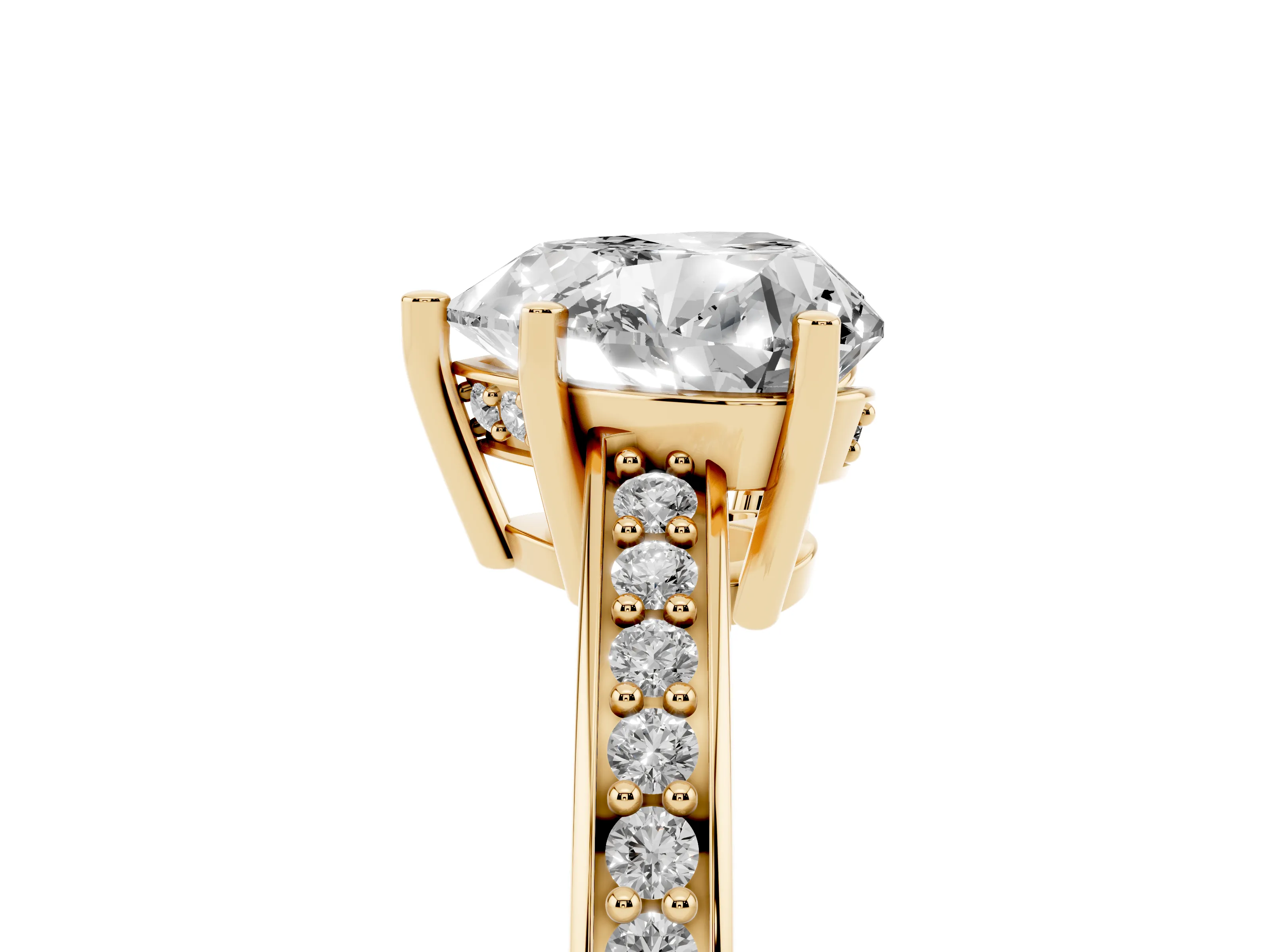 Heart Cut Diamond Pavé Band Prong Set Solitaire Ring Set in Yellow gold