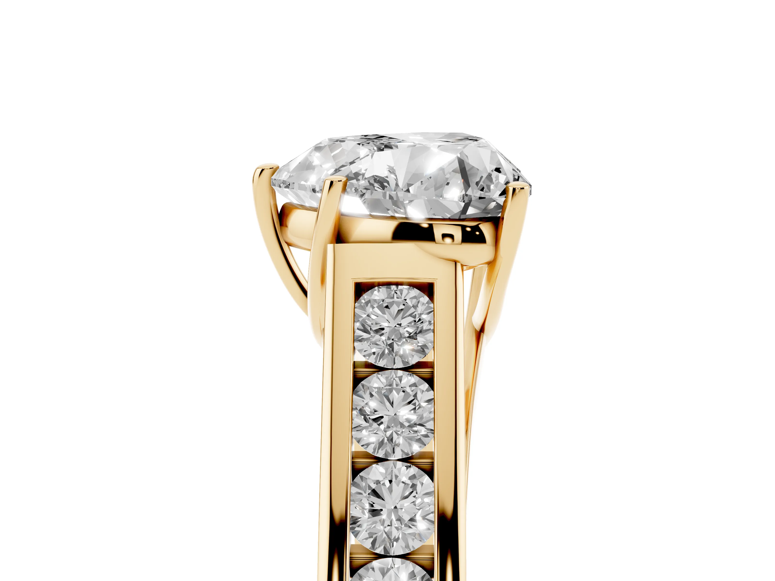 Heart Cut Diamond Solitaire Channel-Set Engagement Ring Set in Yellow gold with Prong Setting