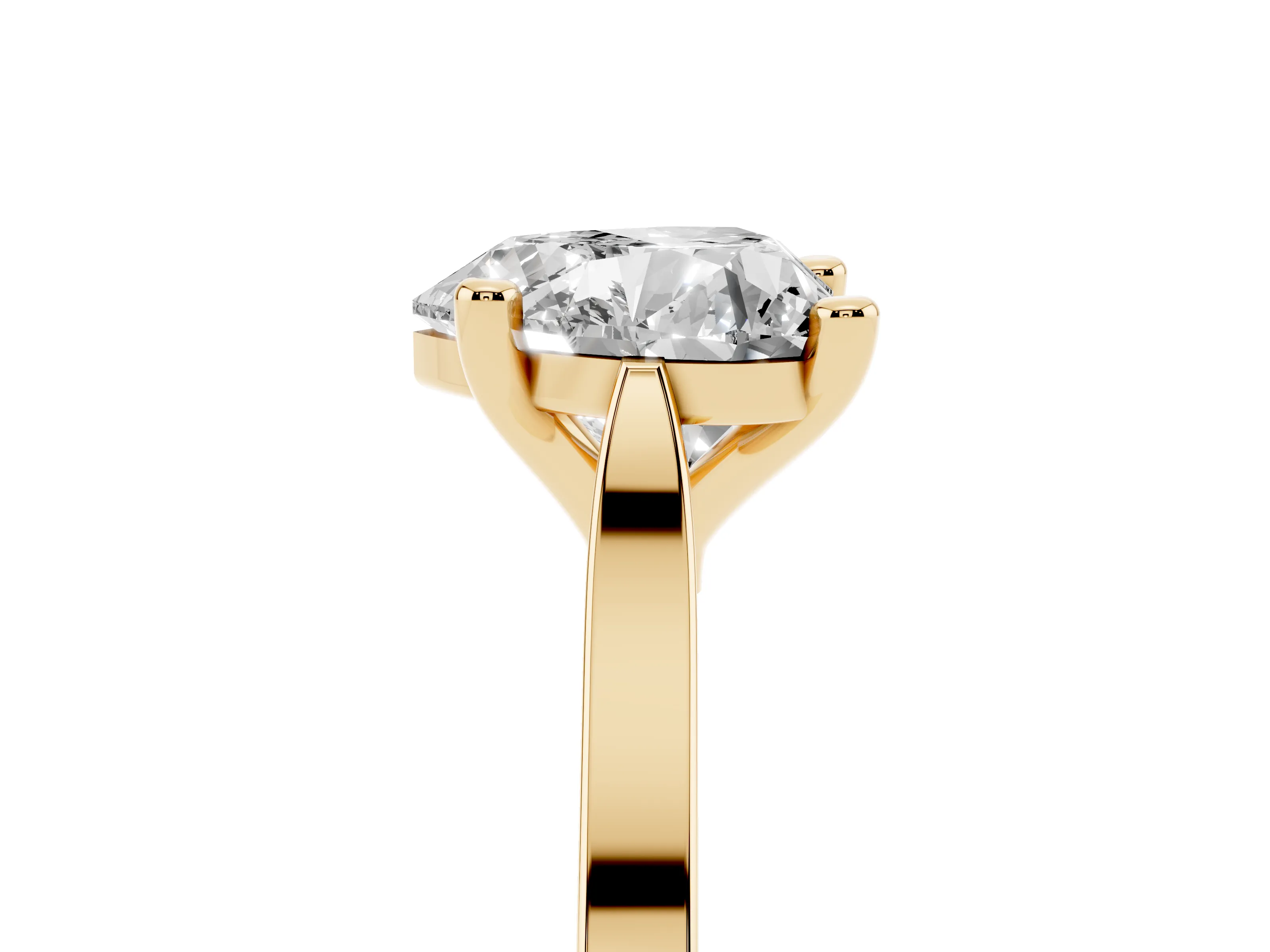 Heart Cut Diamond Solitaire Ring Set in Yellow gold with Prong Setting and Tapered Band