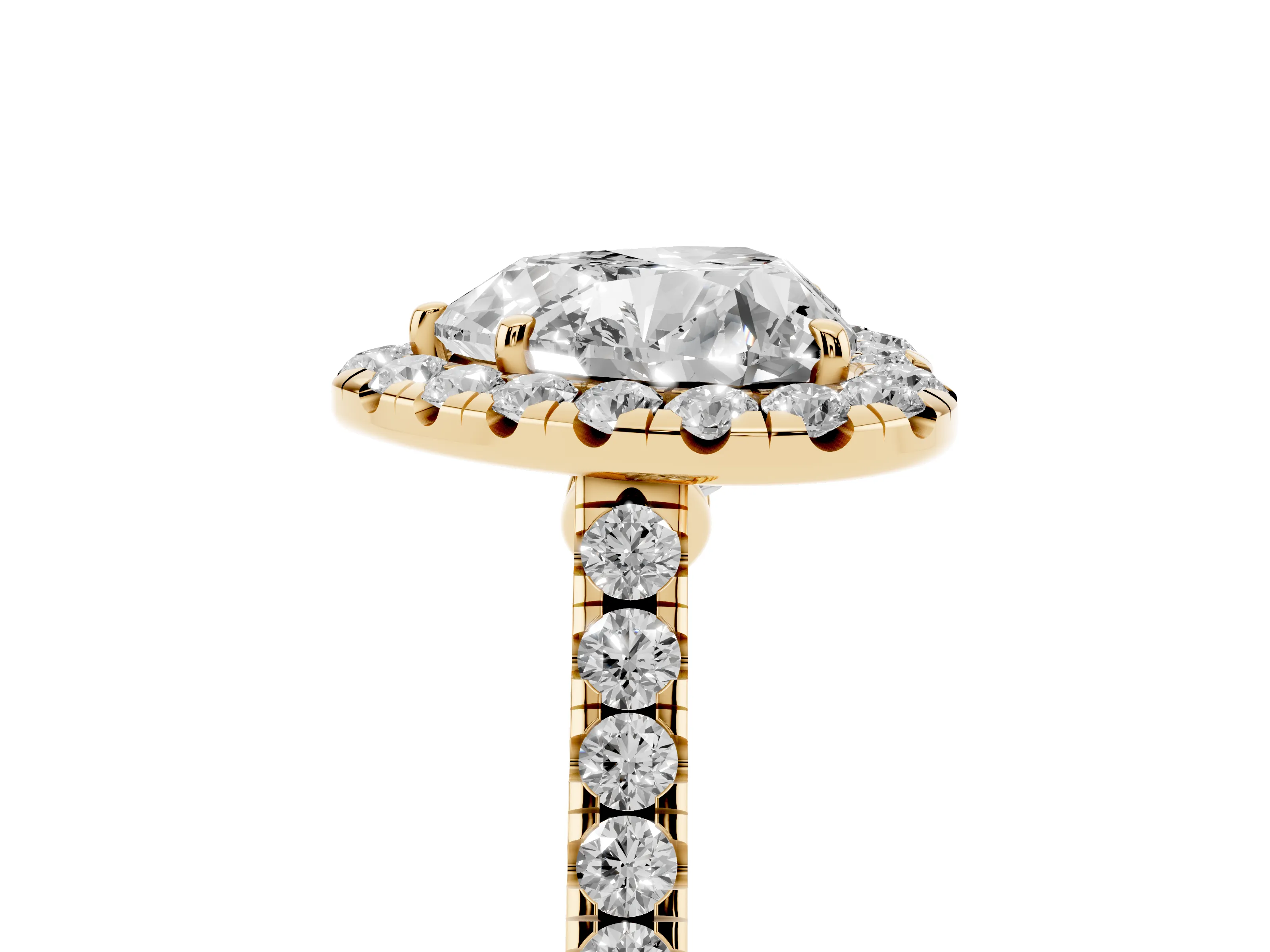 Heart Cut Diamond Halo Pavé Engagement Ring Set in Yellow gold with Prong Setting
