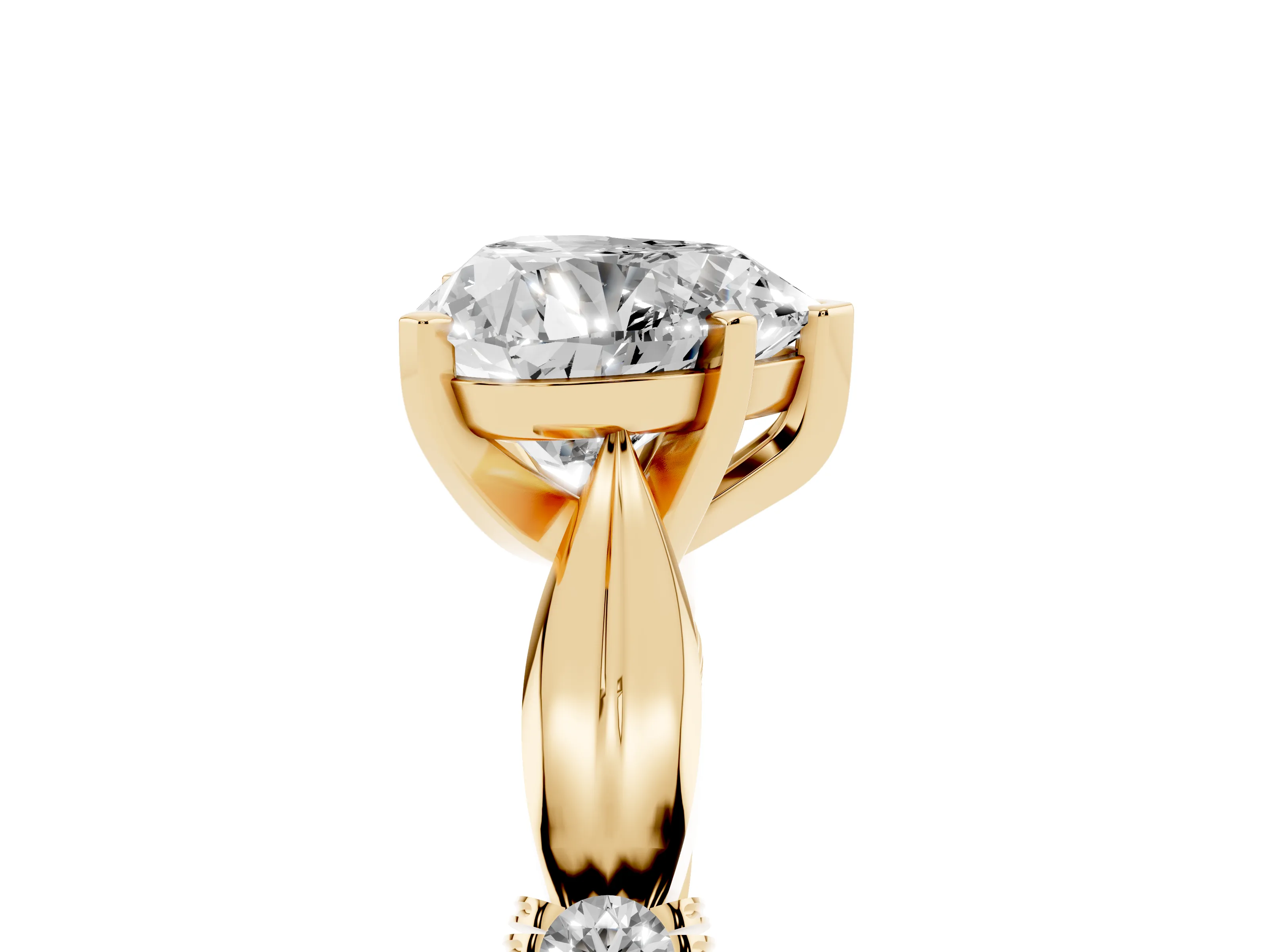Heart Cut Diamond Solitaire Twisted Band Ring Set in Yellow gold with Accent Stones and Prong Setting