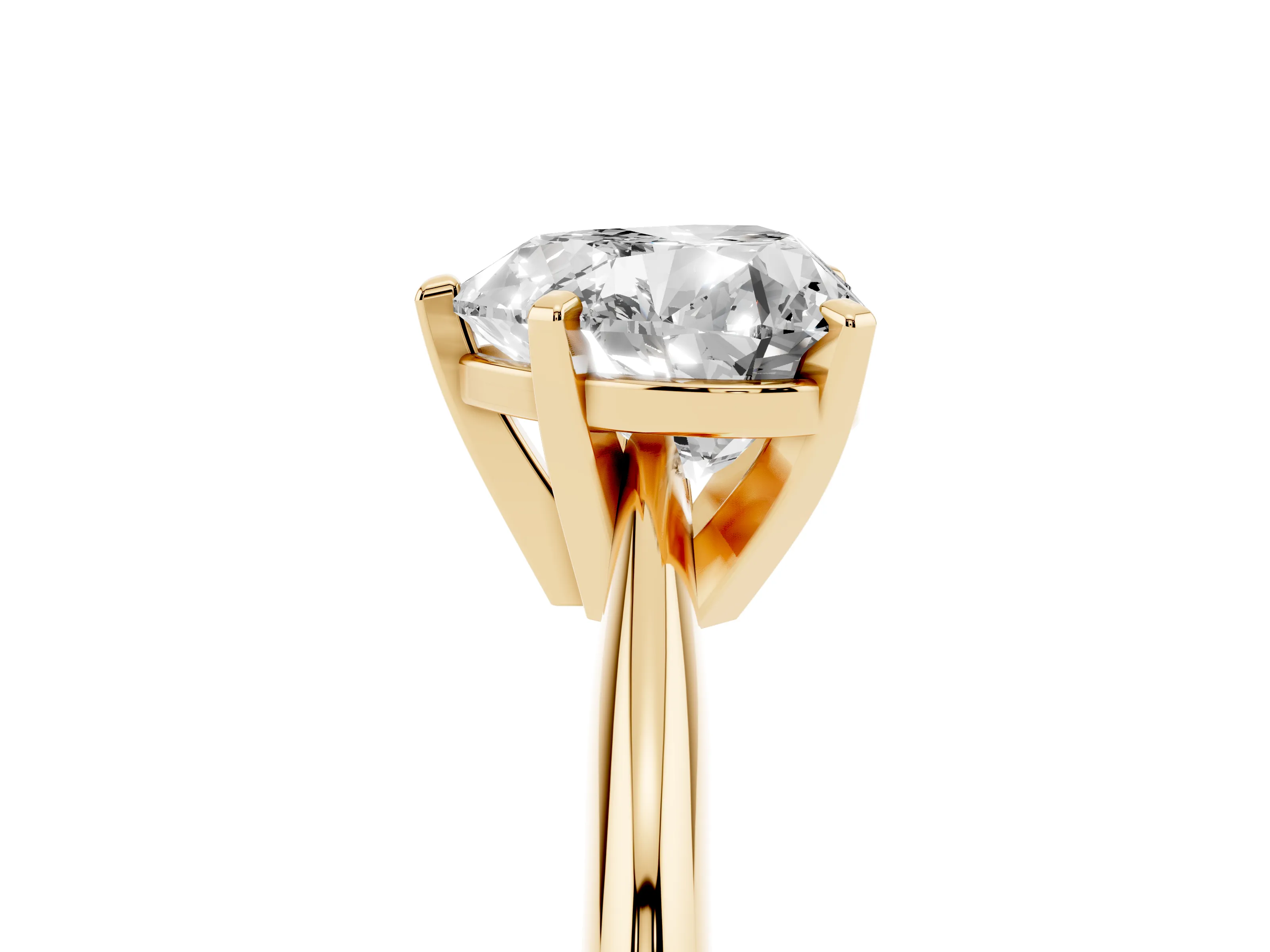 Heart Cut Diamond Solitaire Ring Set in Yellow gold with Prong Setting on a Plain Round Band