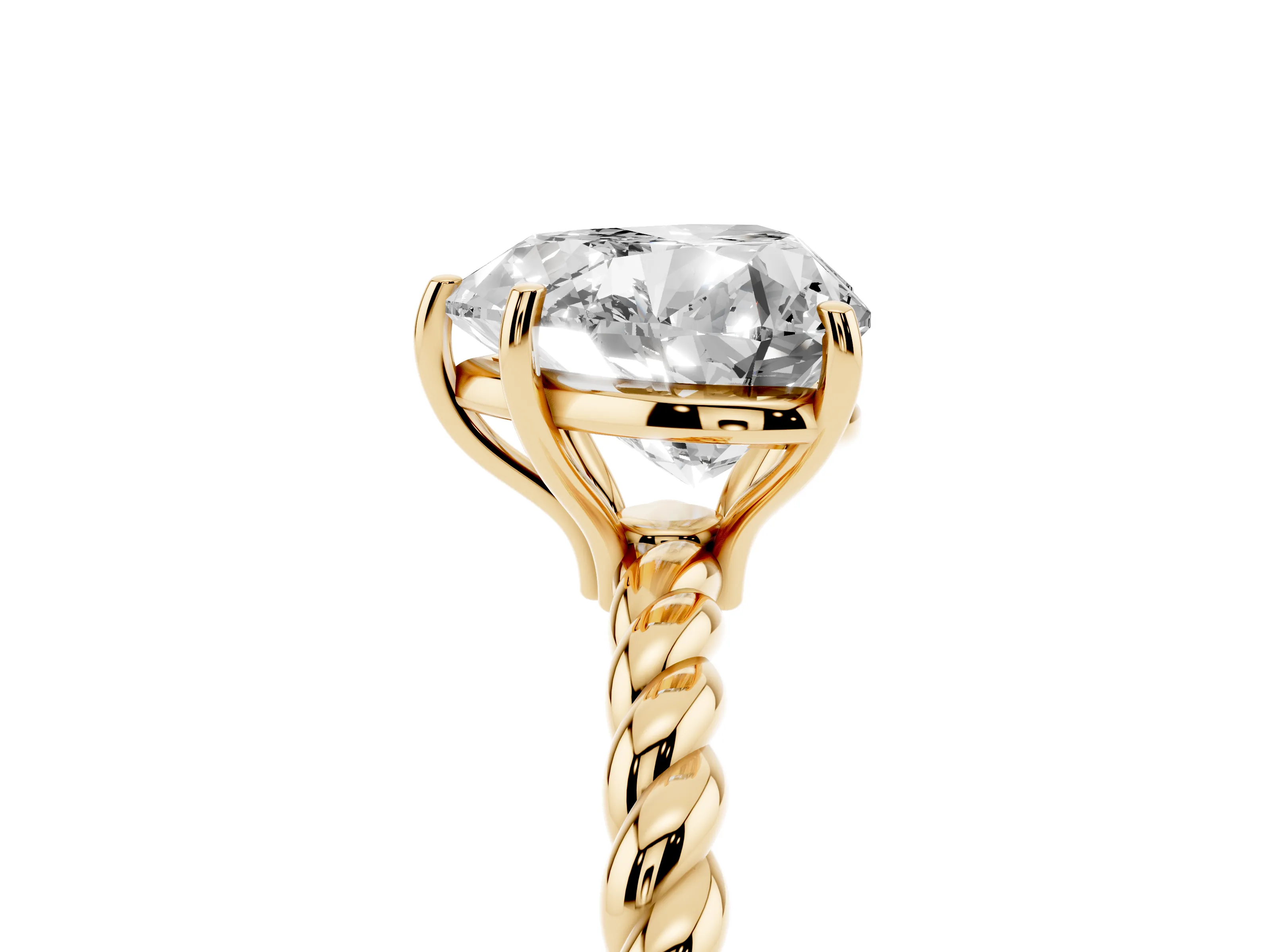 Heart Cut Diamond Solitaire Ring Set in Yellow gold with Twist Band and Prong Setting