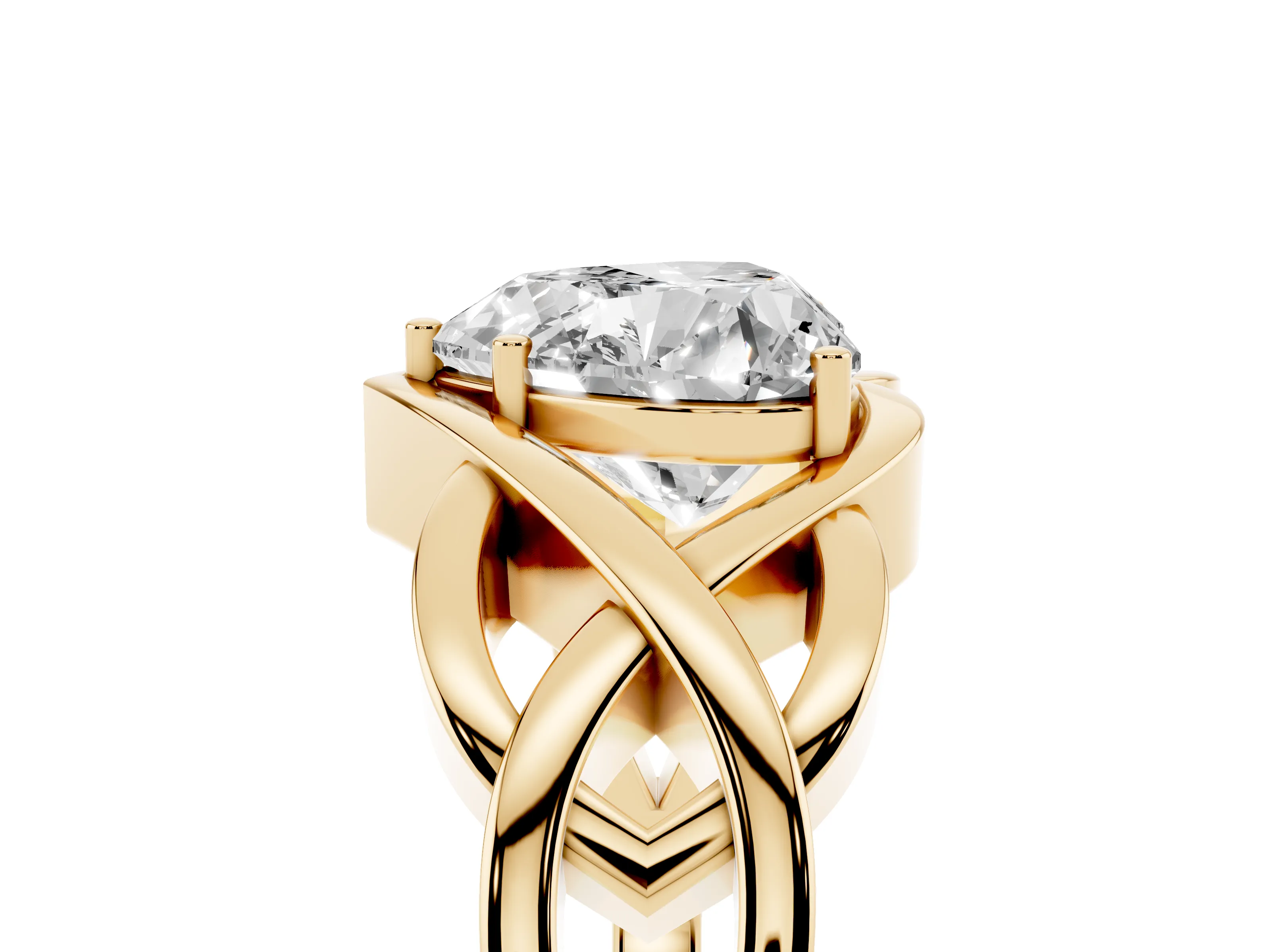 Heart Cut Diamond Solitaire Ring Set in Yellow gold with Intertwined Band