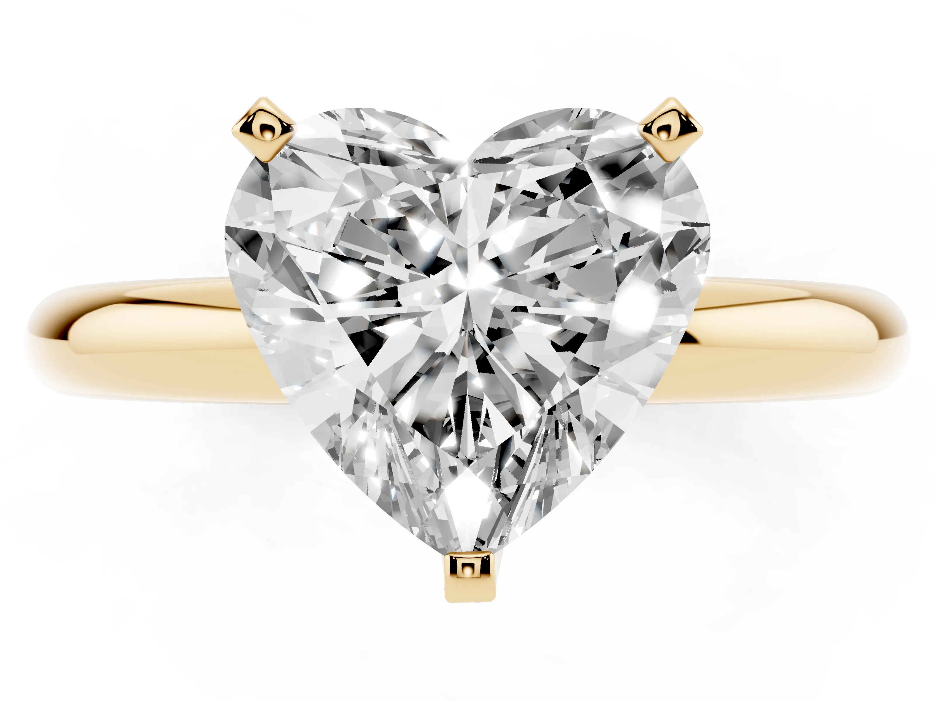 Heart Cut Diamond Solitaire Engagement Ring Set in Yellow gold with Round Band and Prong Setting