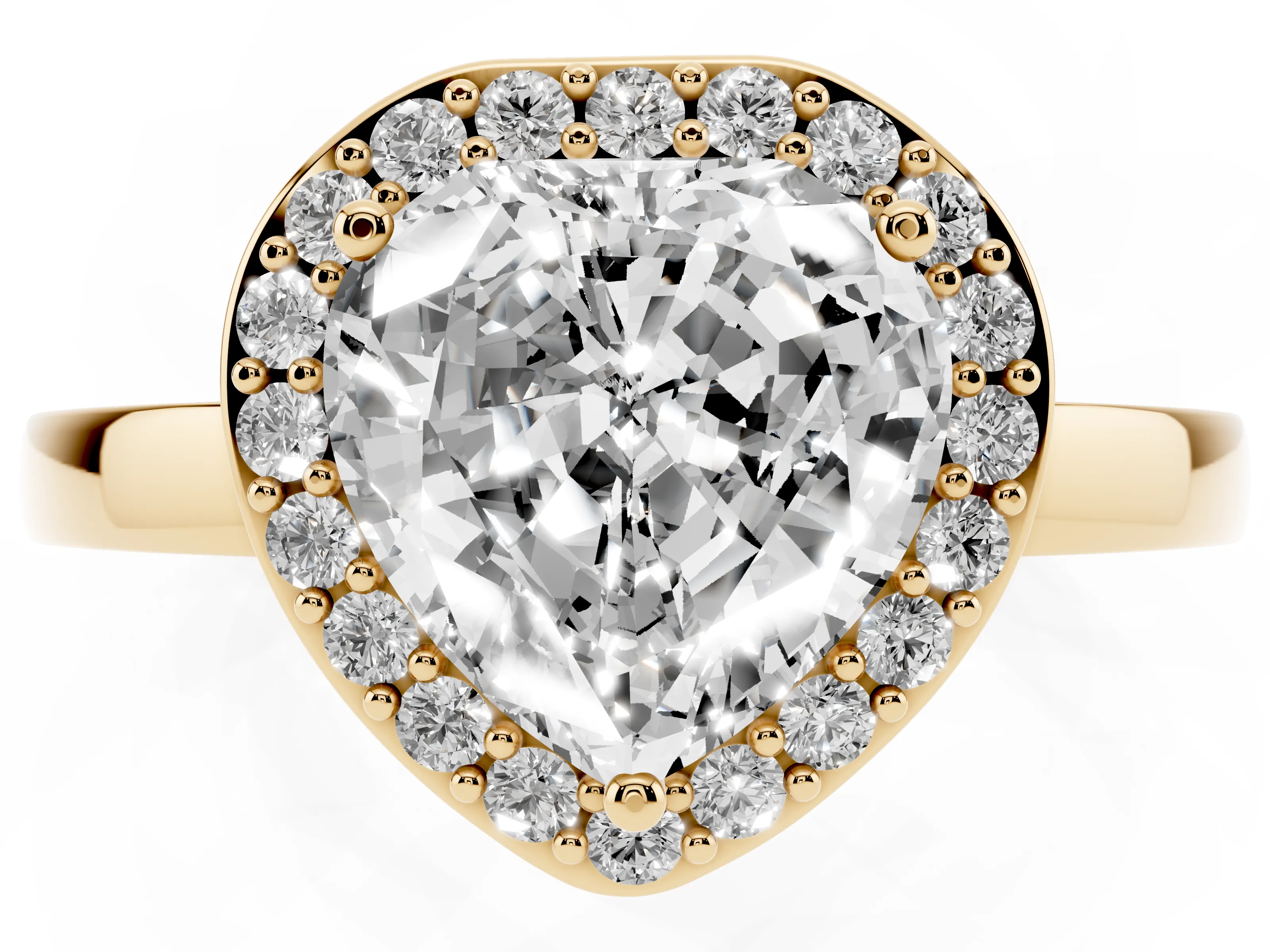 Heart Cut Diamond Halo Ring Set in Yellow gold with Solitaire Band and Prong Setting