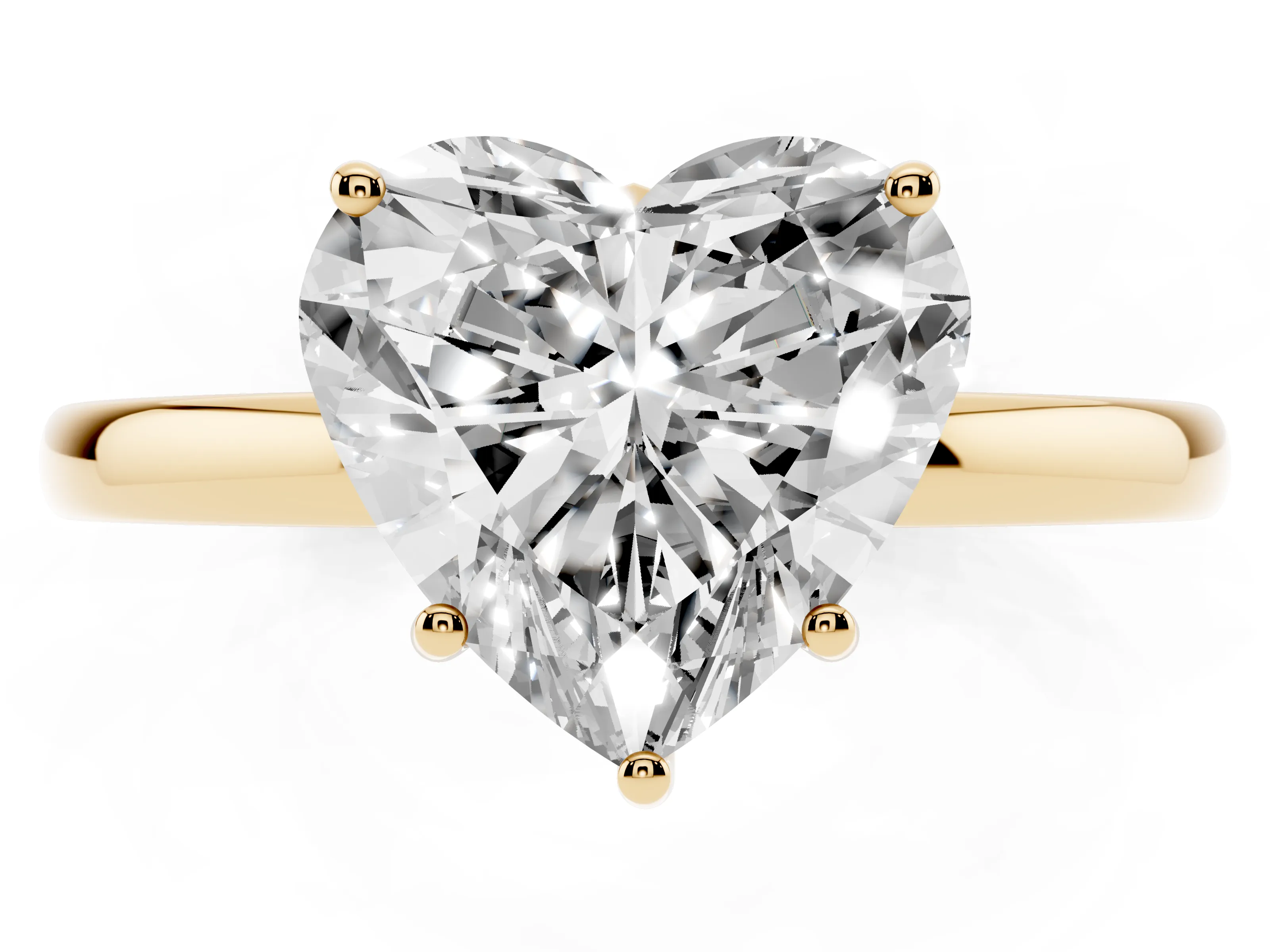 Heart Cut Diamond Solitaire Ring Set in Yellow gold with Plain Band and Prong Setting