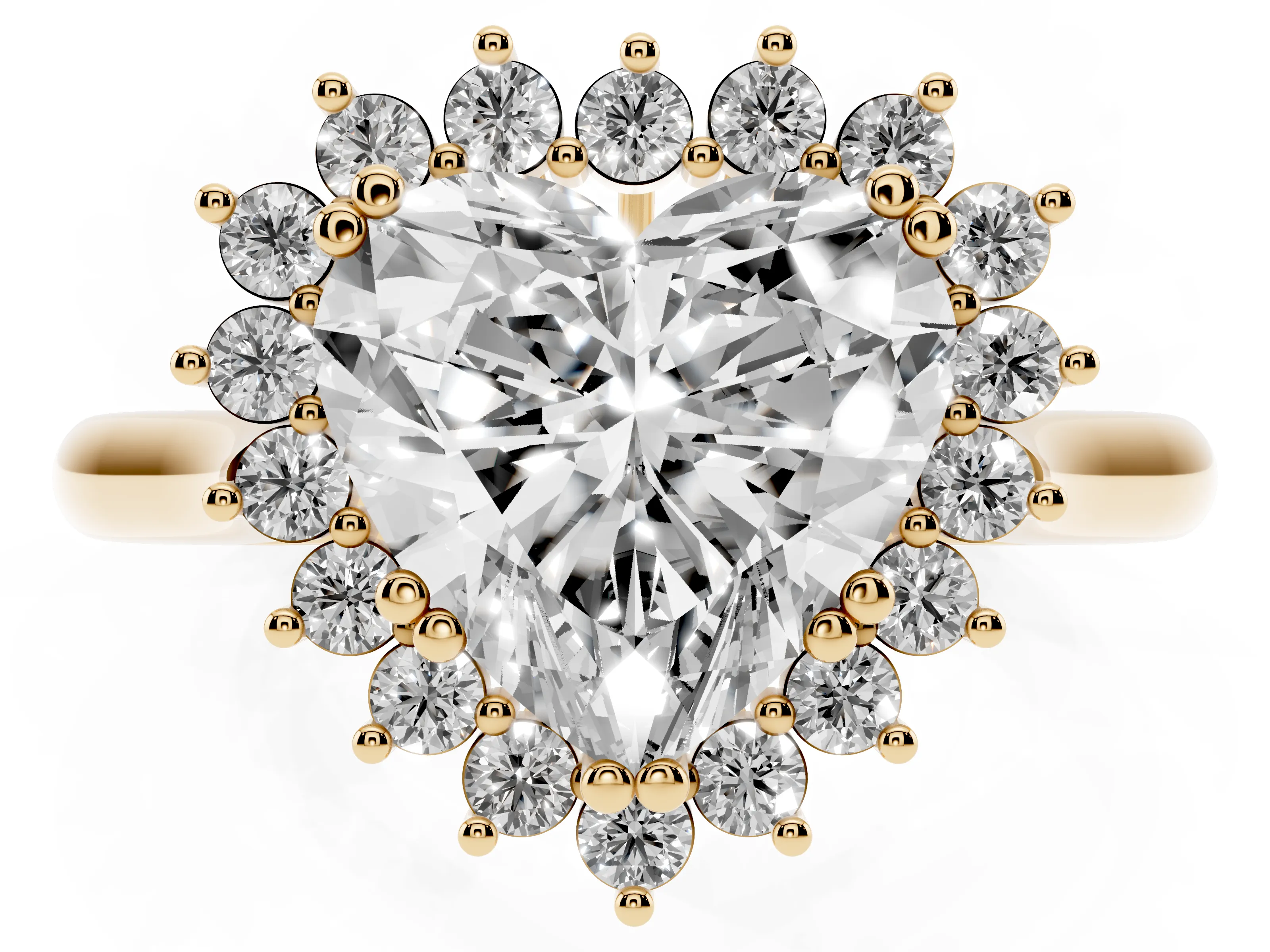 Heart Cut Diamond Halo Ring Set in Yellow gold with Plain Solitaire Band and Prong Setting