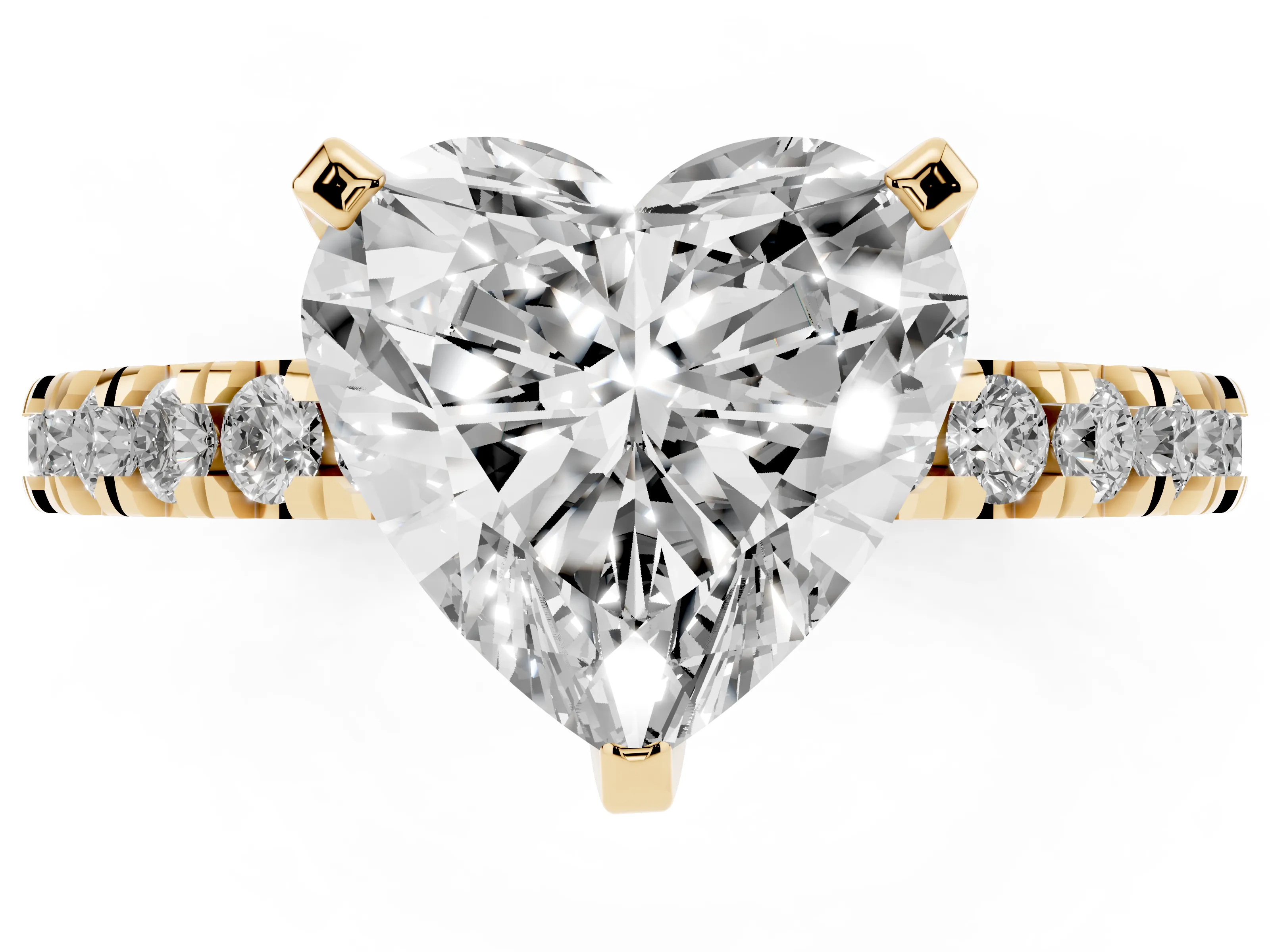 Heart Cut Diamond Pavé Band Solitaire Set in Yellow gold with Prong Setting