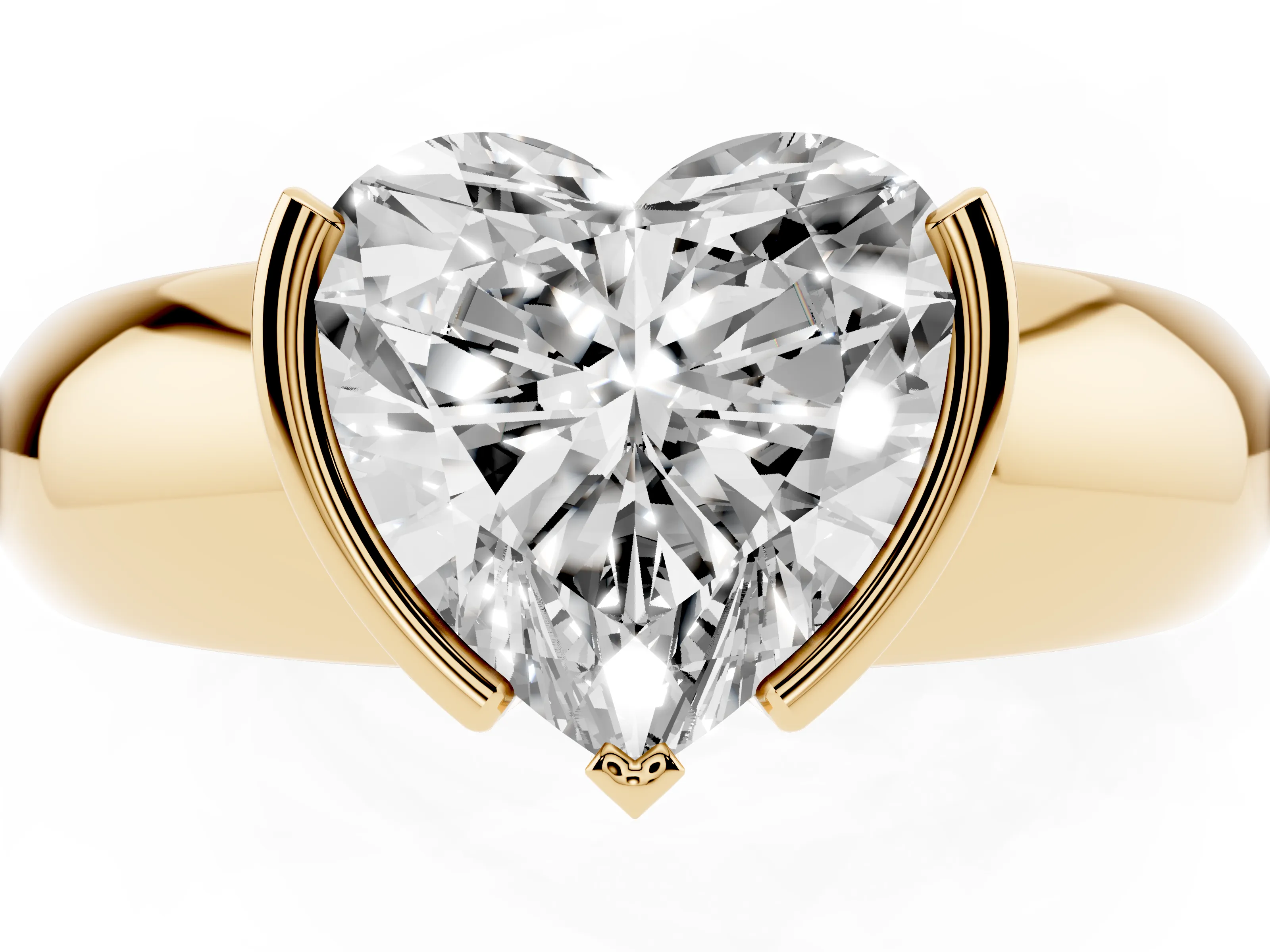 Heart Cut Diamond Solitaire Tension Set Ring Set in Yellow gold with Wide Band
