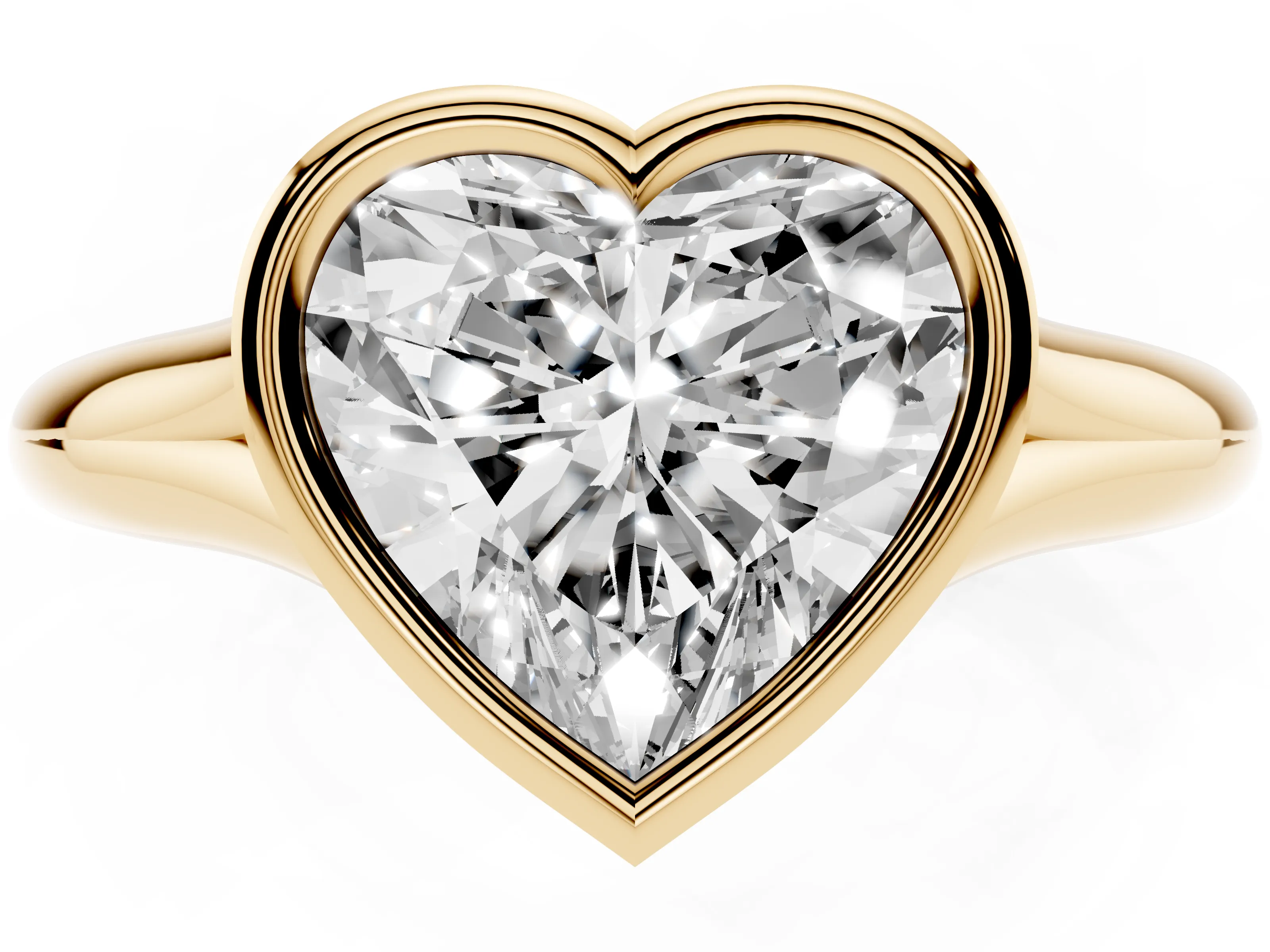 Bezel Set Heart Cut Diamond Solitaire Ring Set in Yellow gold with Smooth Band