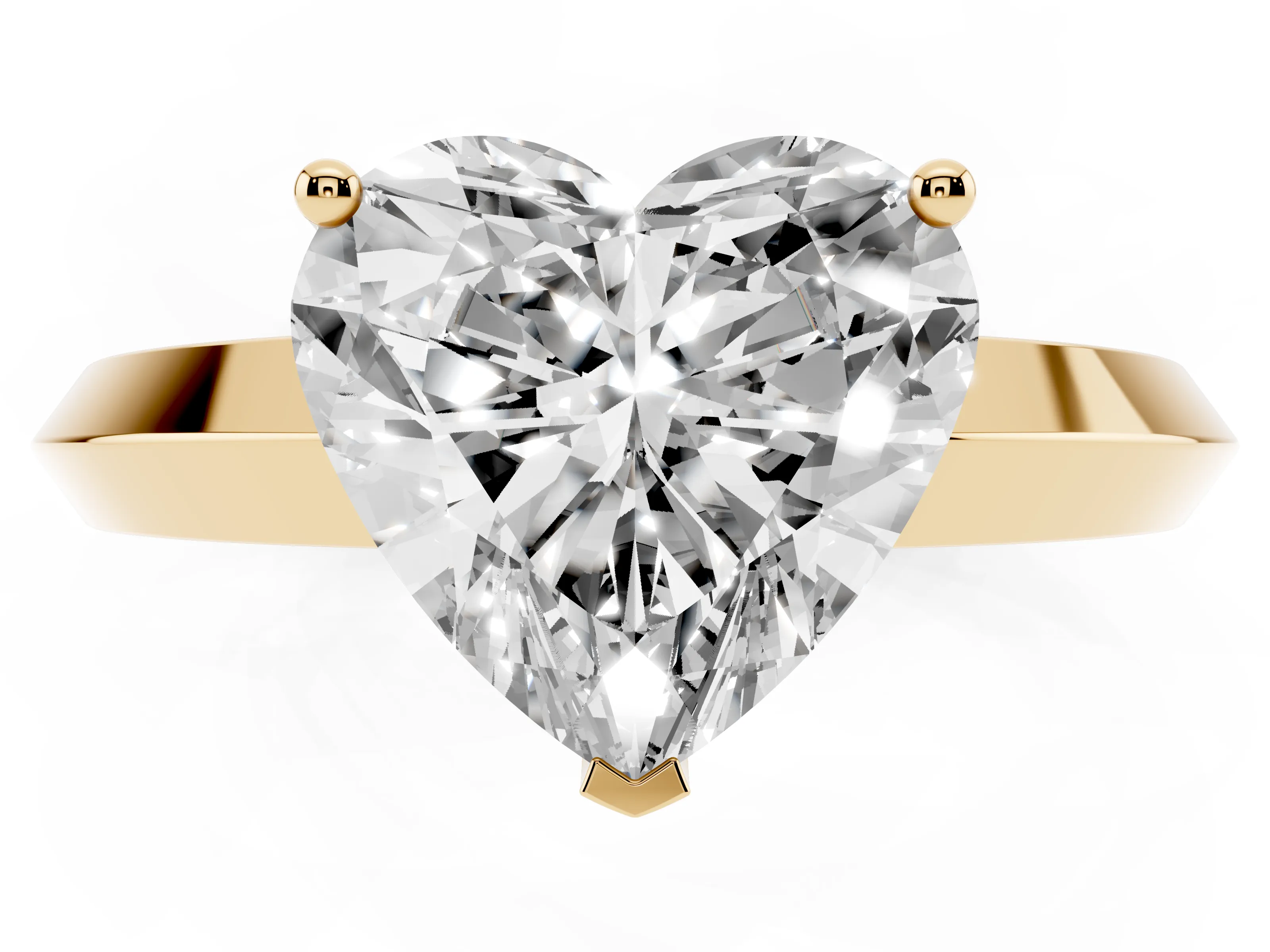 Heart Cut Diamond Solitaire Engagement Ring Set in Yellow gold with Flat Band and Prong Setting