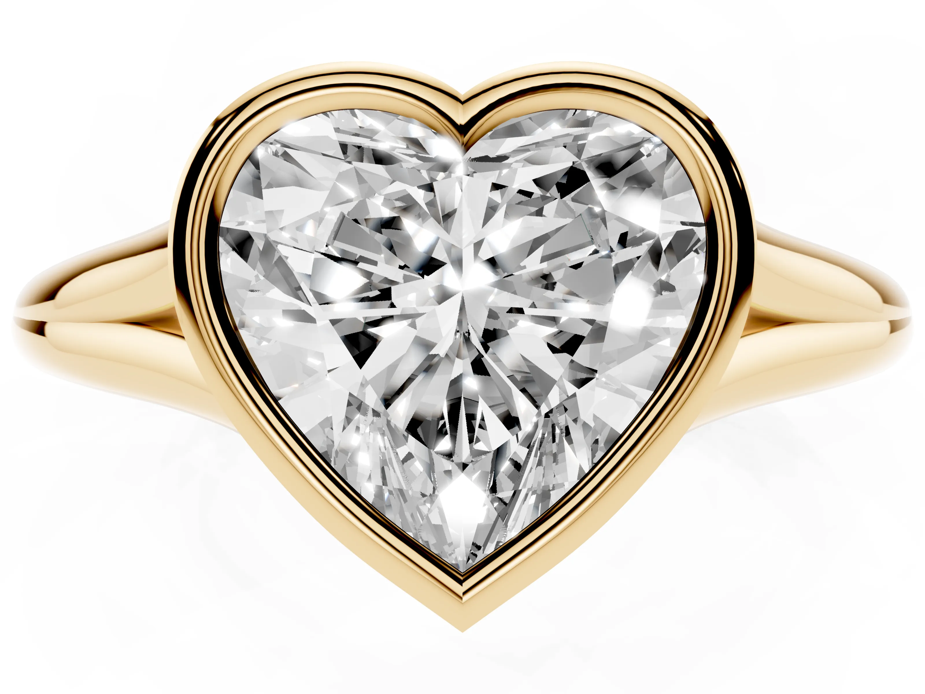 Bezel Set Heart Cut Diamond Solitaire Ring Set in Yellow gold with Tapered Band