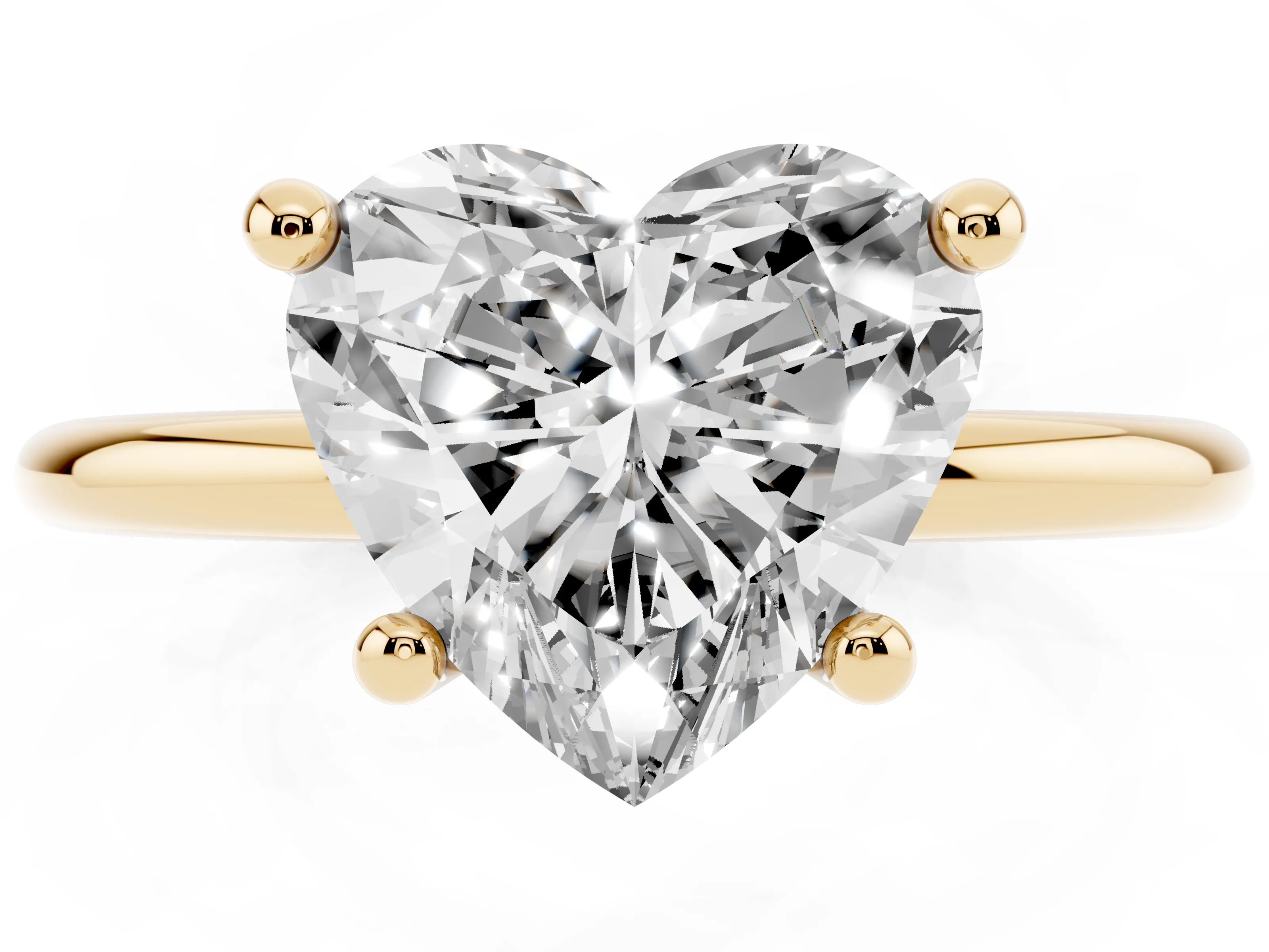 Heart Cut Diamond Solitaire Ring Set in Yellow gold with Secure Prong Setting on a Classic Band