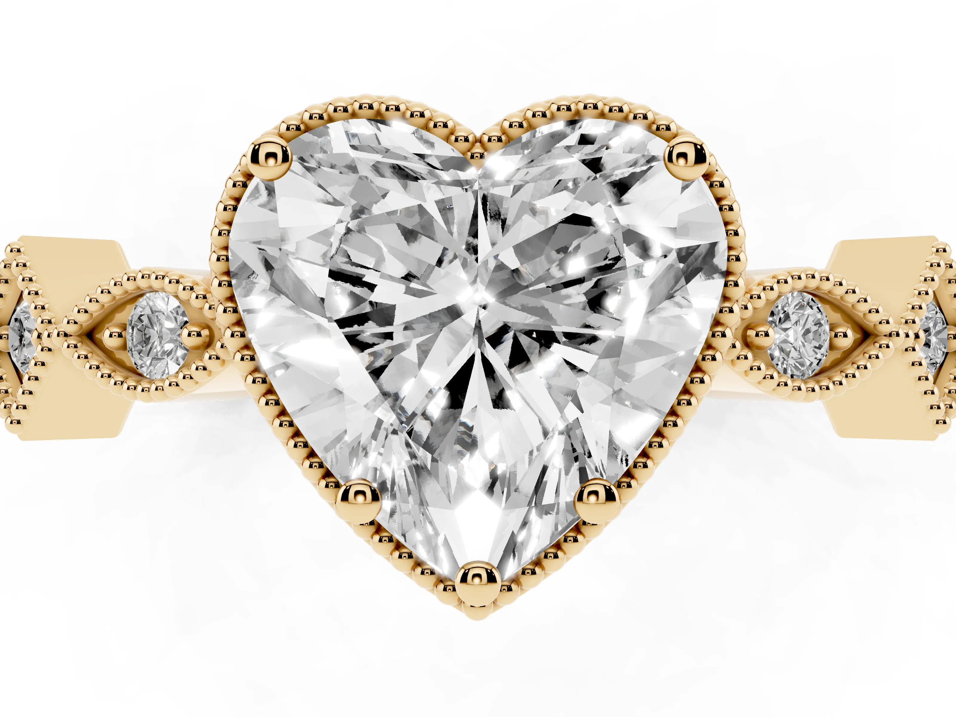 Heart Cut Diamond Milgrain Marquise Twist Band Ring Set in Yellow gold with Prong Setting