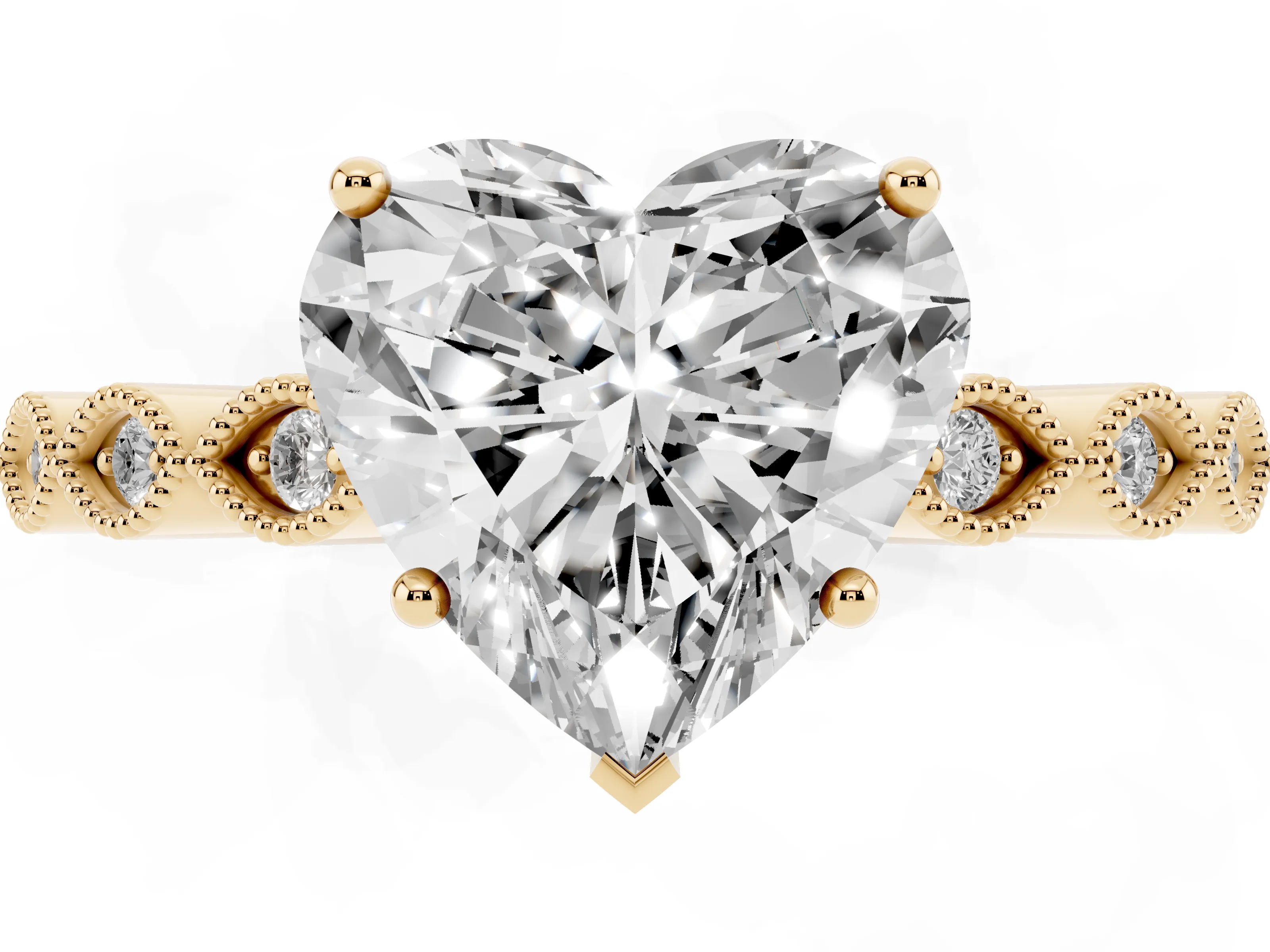 Heart Cut Diamond Solitaire Ring Set in Yellow gold with Infinity Twist Pavé Band