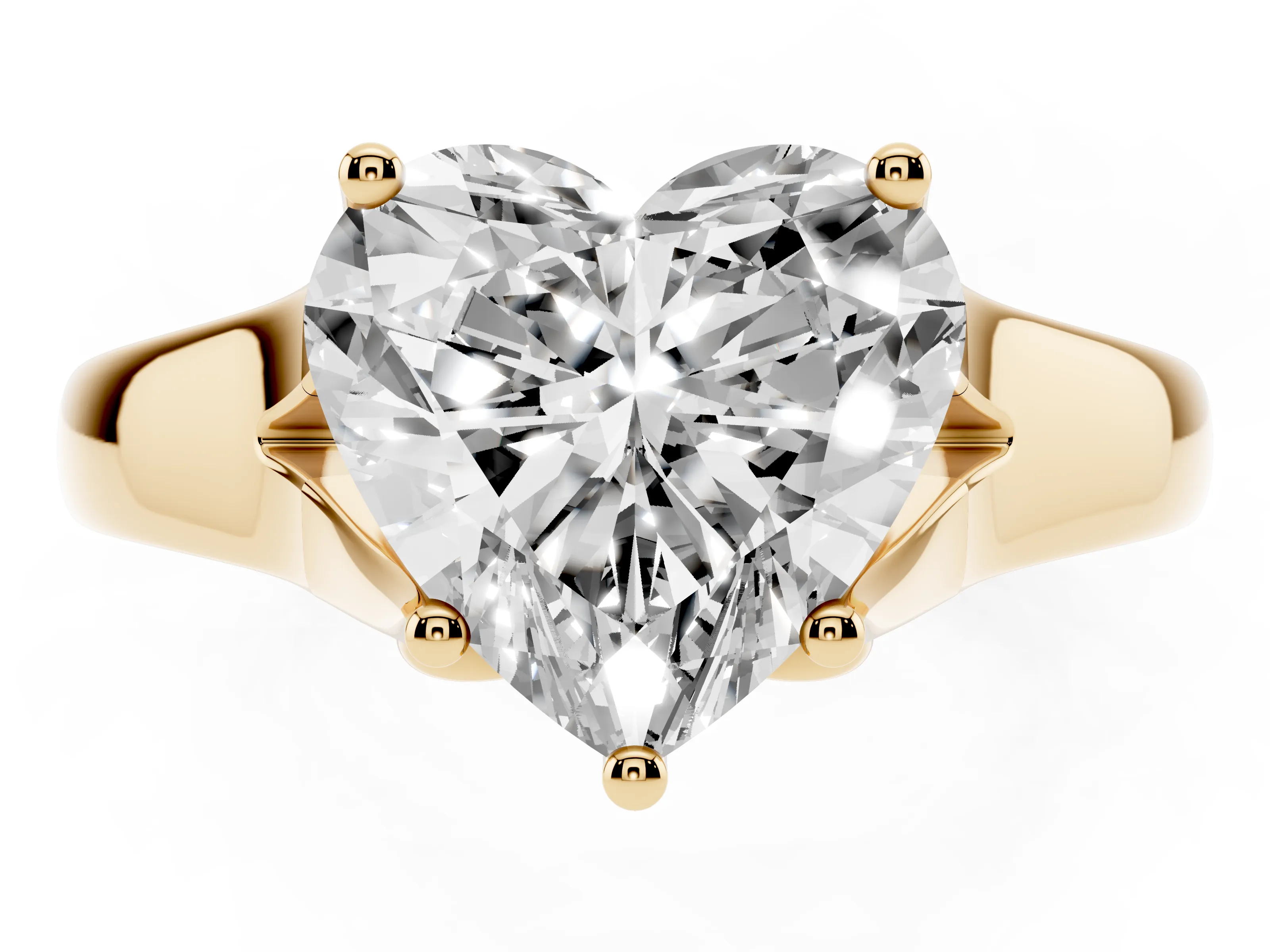 Heart Cut Diamond Solitaire Ring Set in Yellow gold with Arched Cathedral Band and Prong Setting