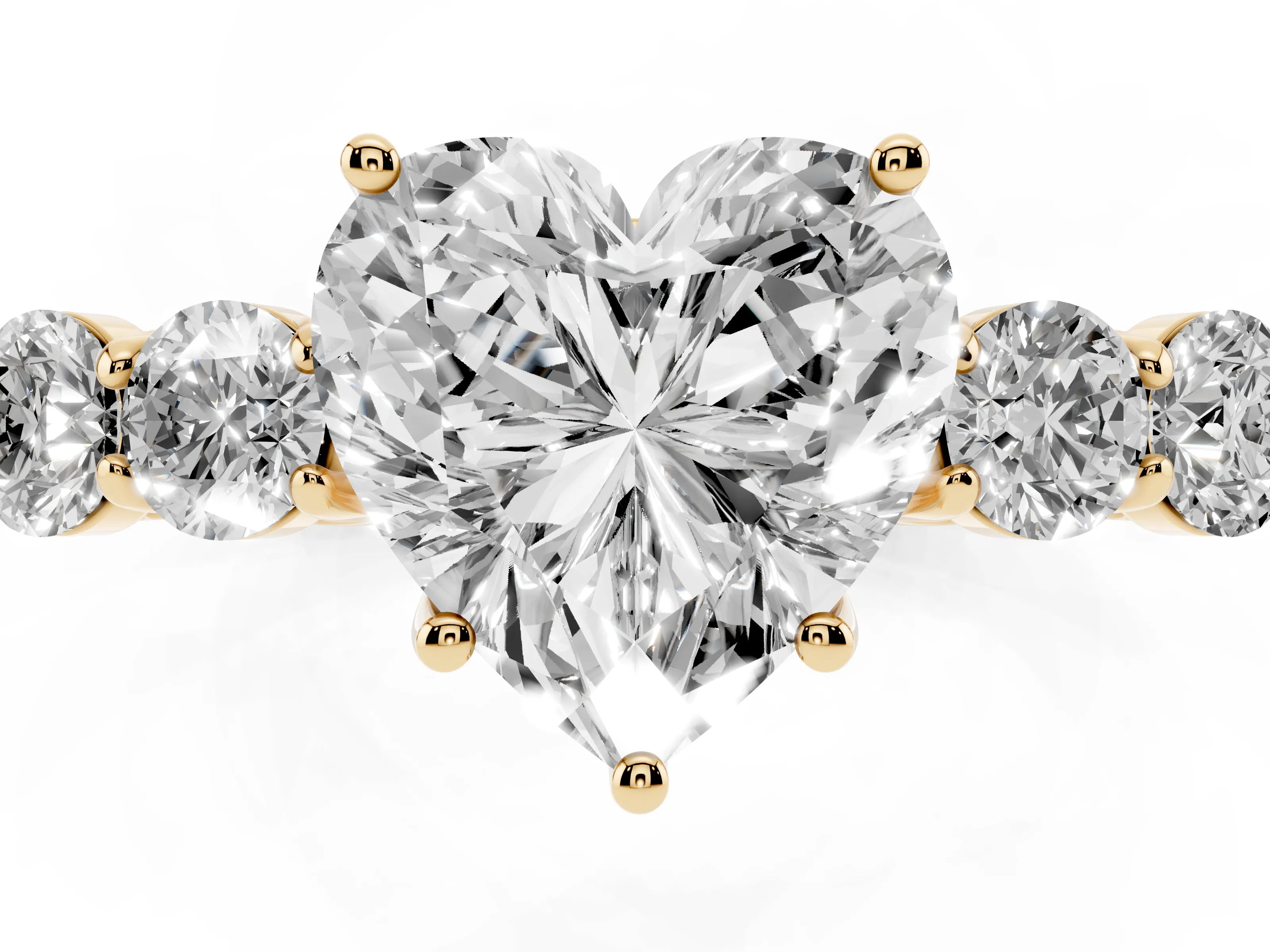Heart Cut Diamond Five-Stone Prong Set Band Ring Set in Yellow gold with Polished Band