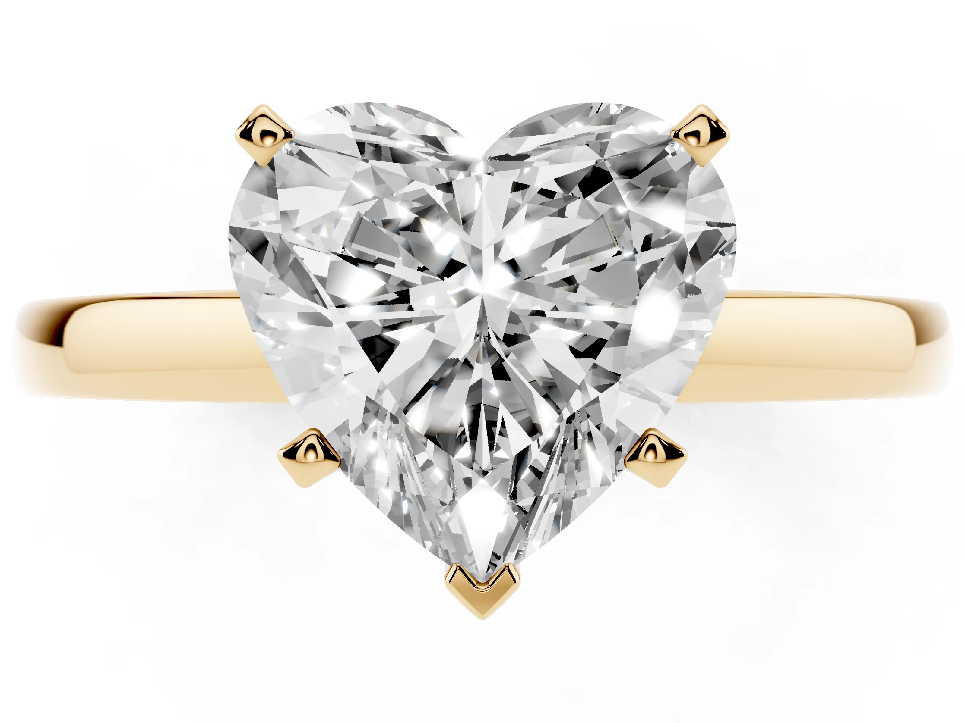 Heart Cut Diamond Solitaire Engagement Ring Set in Yellow gold with Prong Setting on a Classic Band