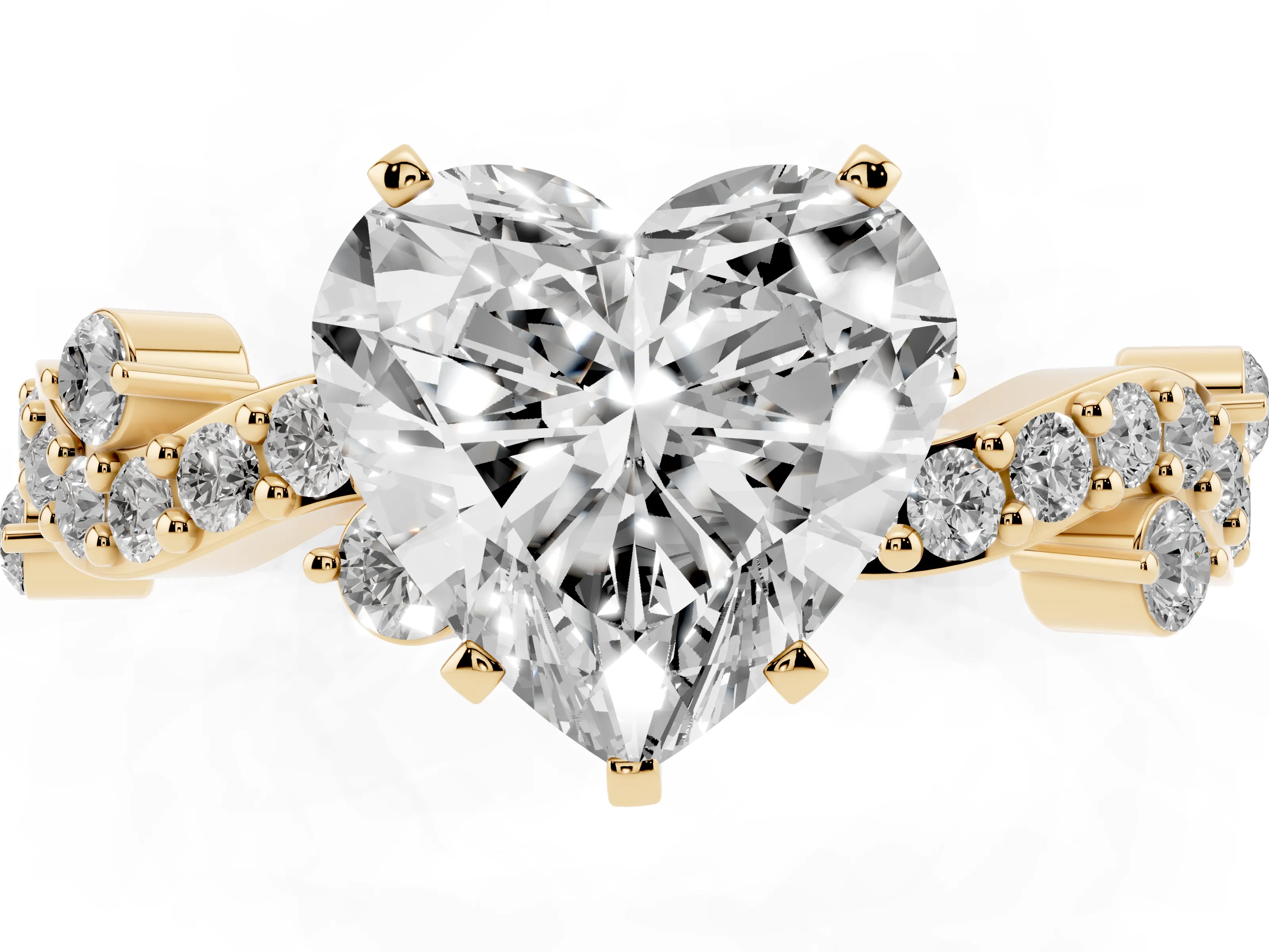 Heart Cut Diamond Solitaire Twisted Band Set in Yellow gold with Pavé Setting