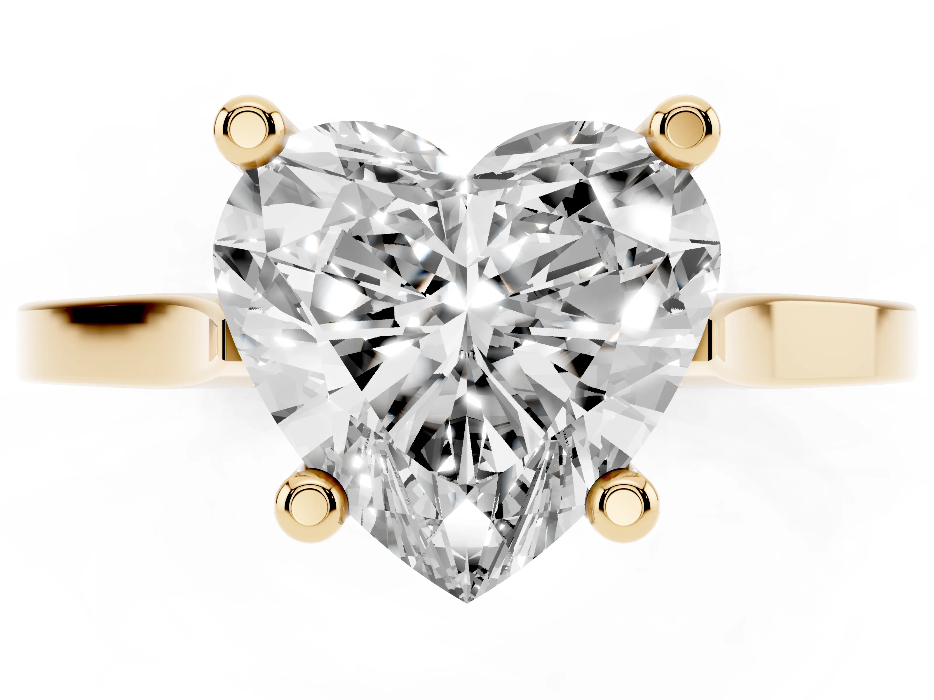 Heart Cut Diamond Solitaire Ring Set in Yellow gold with Prong Setting and Tapered Band