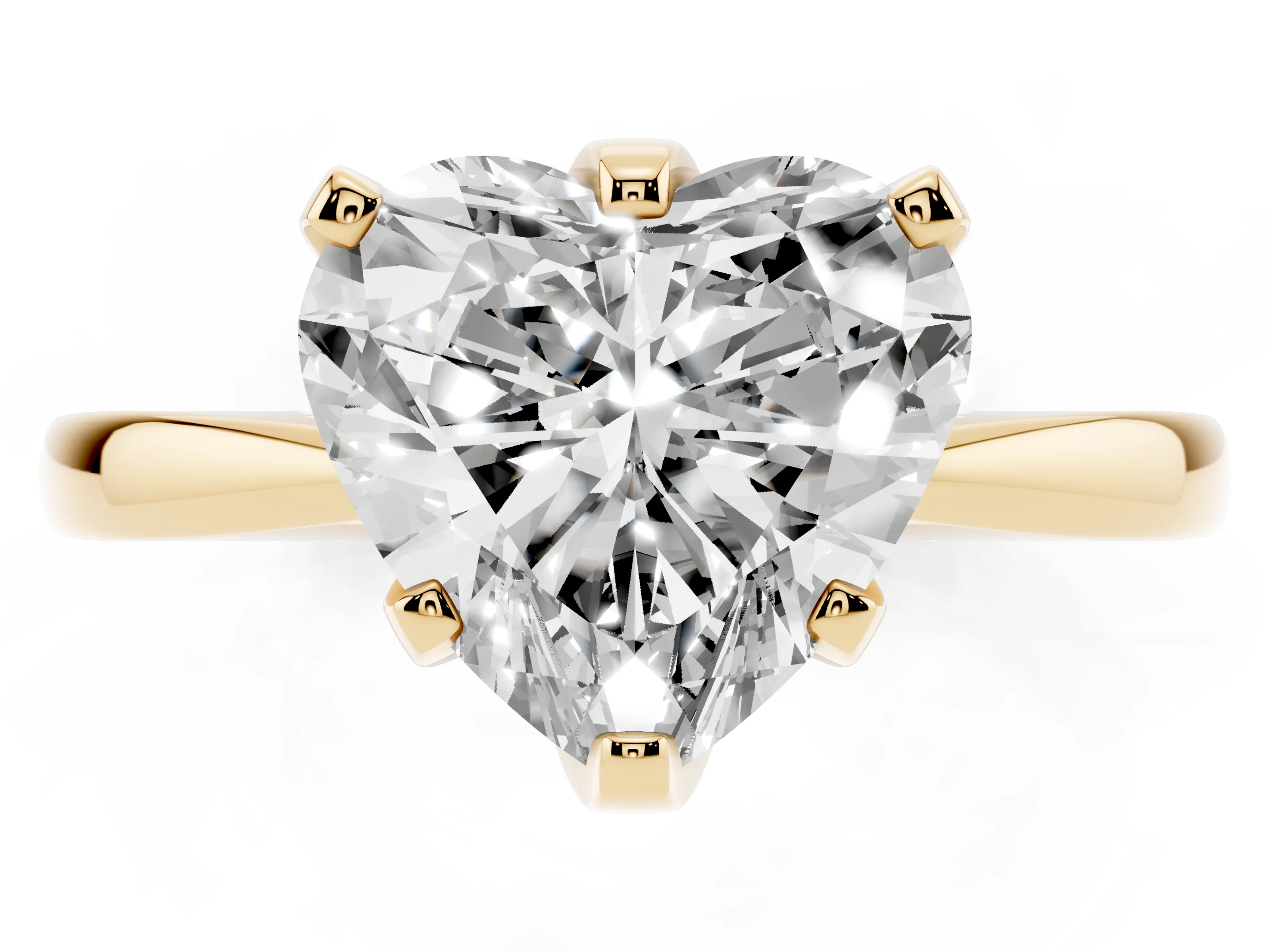 Heart Cut Diamond Solitaire Engagement Ring Set in Yellow gold with Slim Tapered Solitaire Band