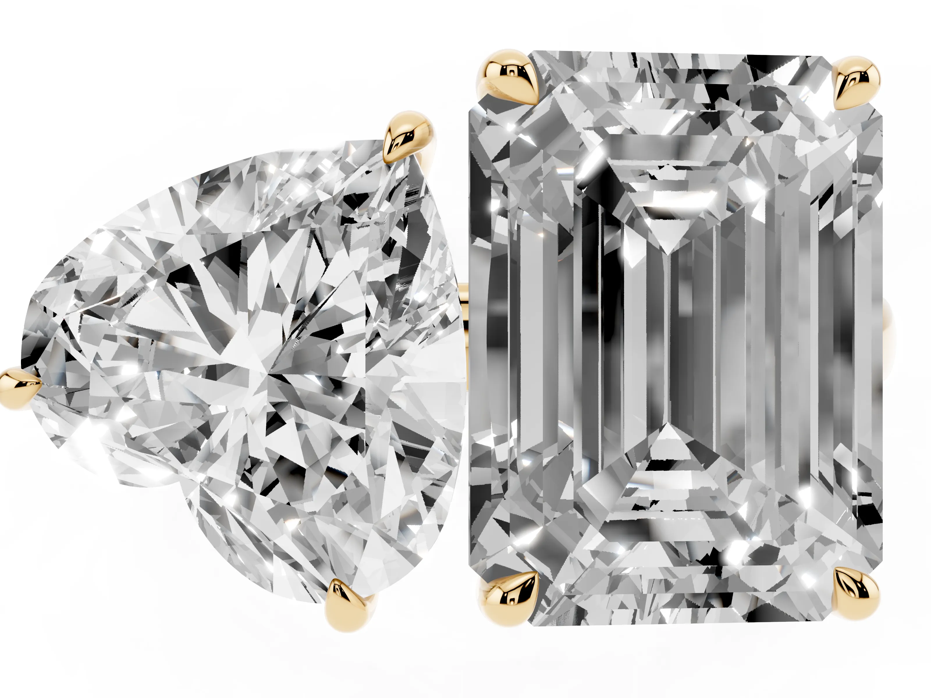 Heart Cut and Emerald Cut Toi Moi Ring Set in Yellow gold with Prong Setting