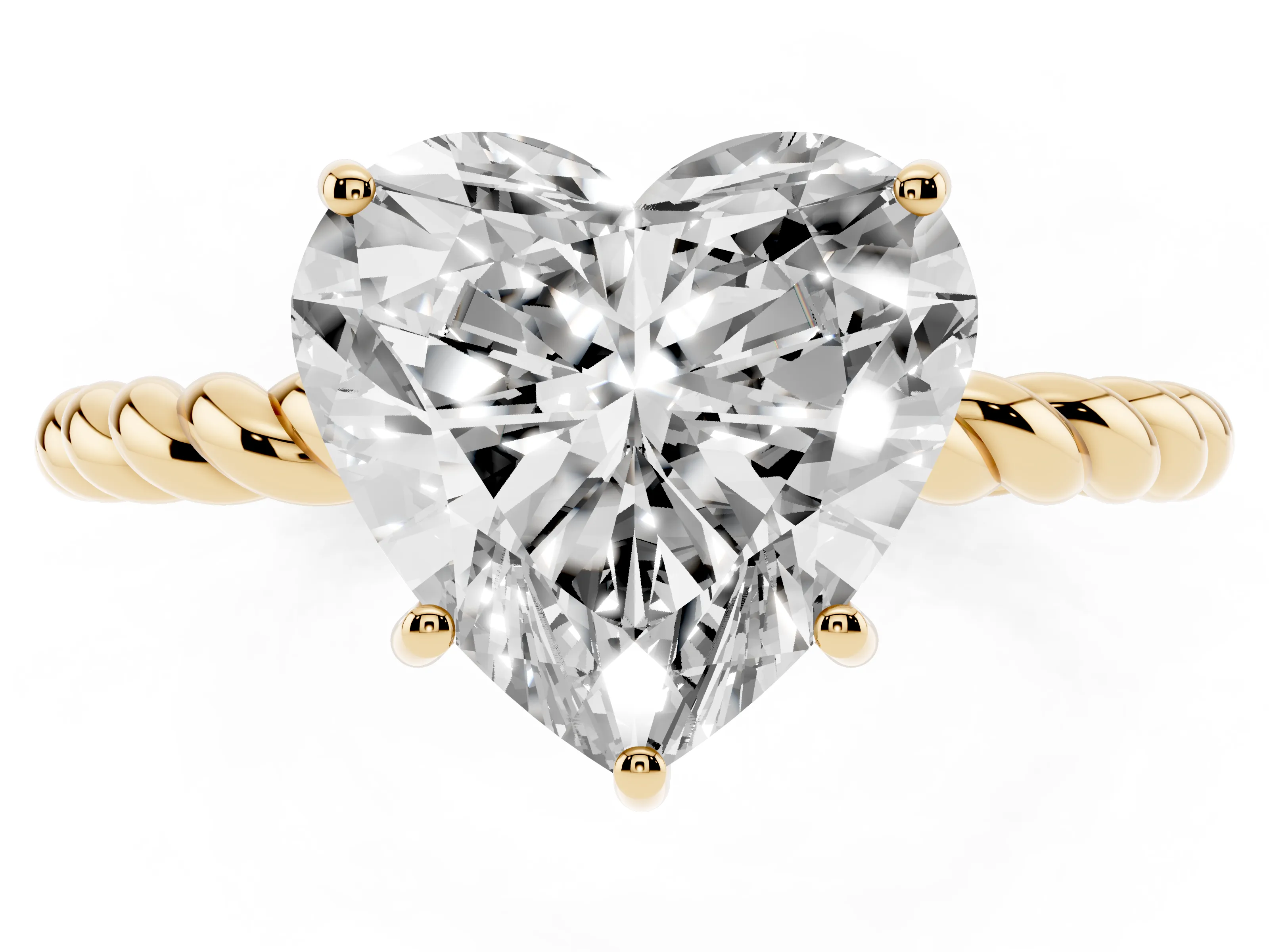 Heart Cut Diamond Solitaire Ring Set in Yellow gold with Twist Band and Prong Setting