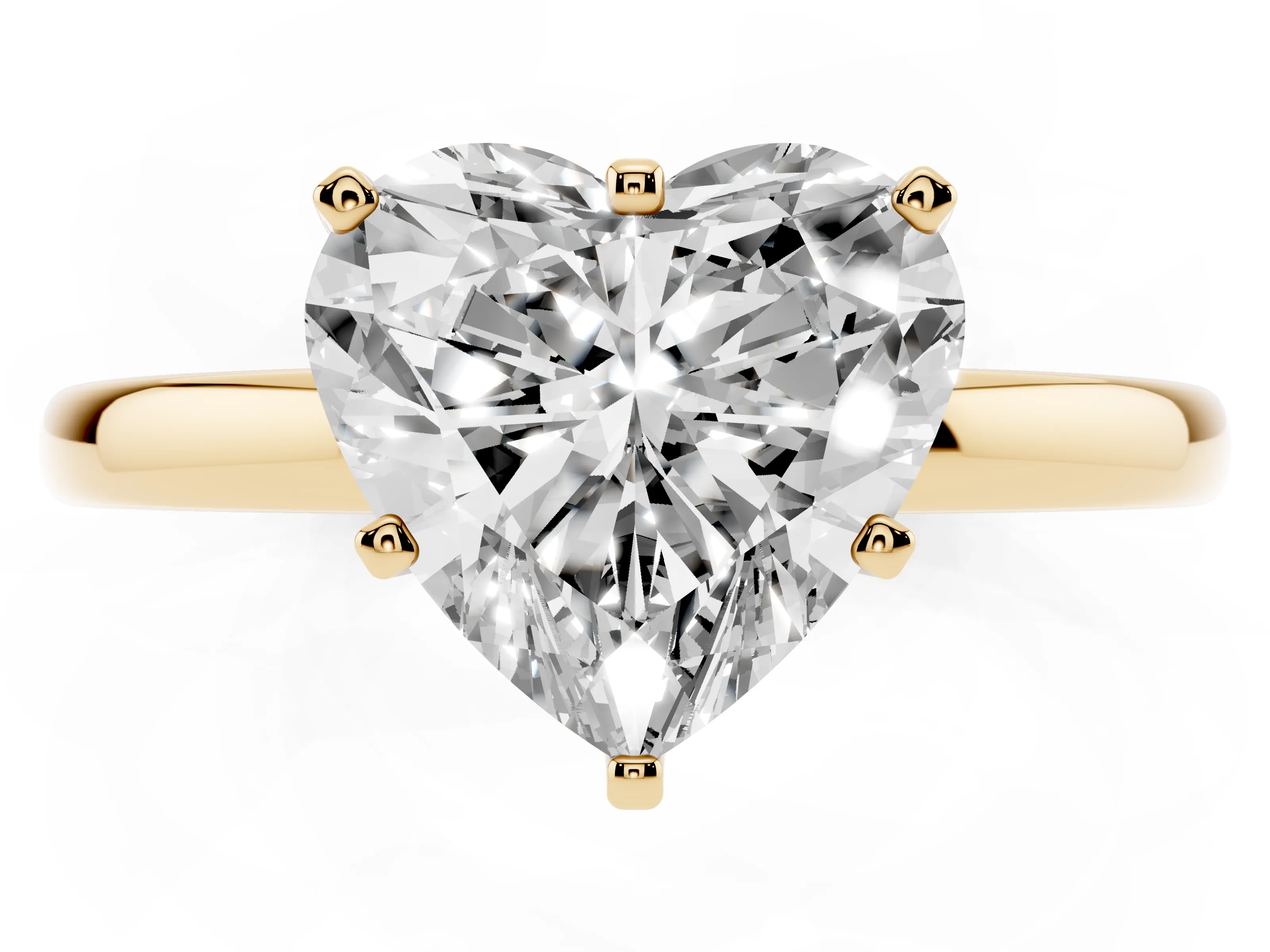 Heart Cut Diamond Solitaire Ring Set in Yellow gold with Raised Prong Setting on a Classic Band