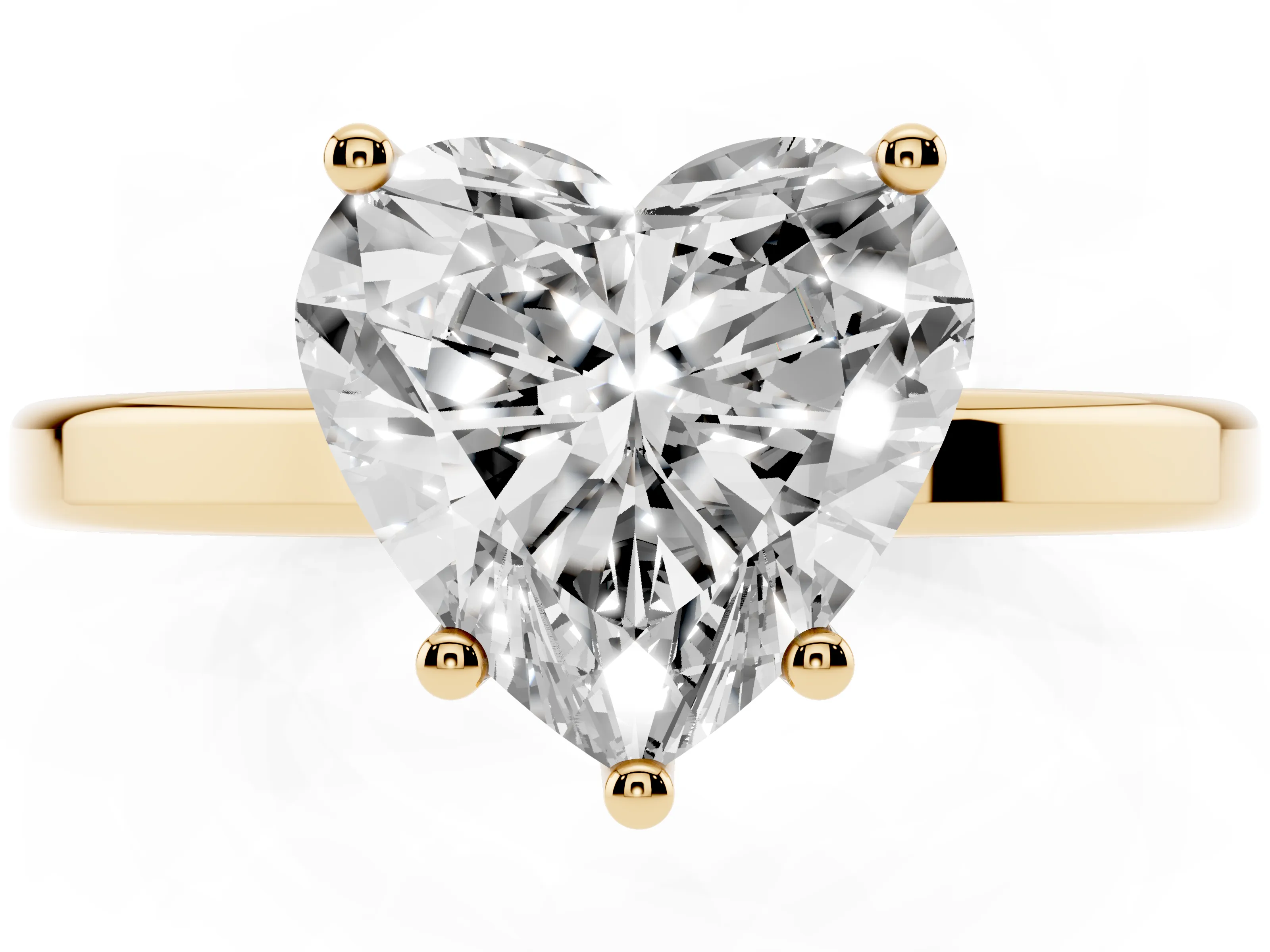 Heart Cut Diamond Solitaire Engagement Ring Set in Yellow gold with Prong Setting on a Plain Band