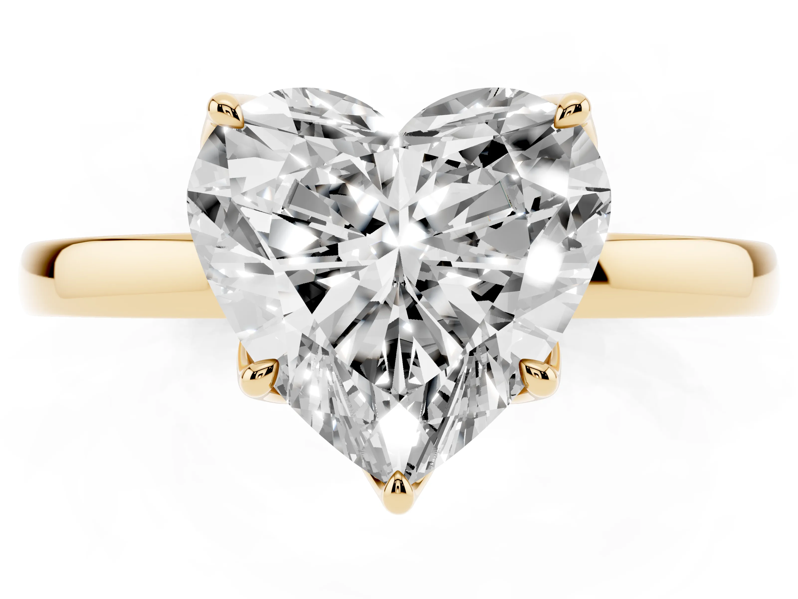 Heart Cut Diamond Solitaire Ring Set in Yellow gold with Prong Setting and Thin Polished Band