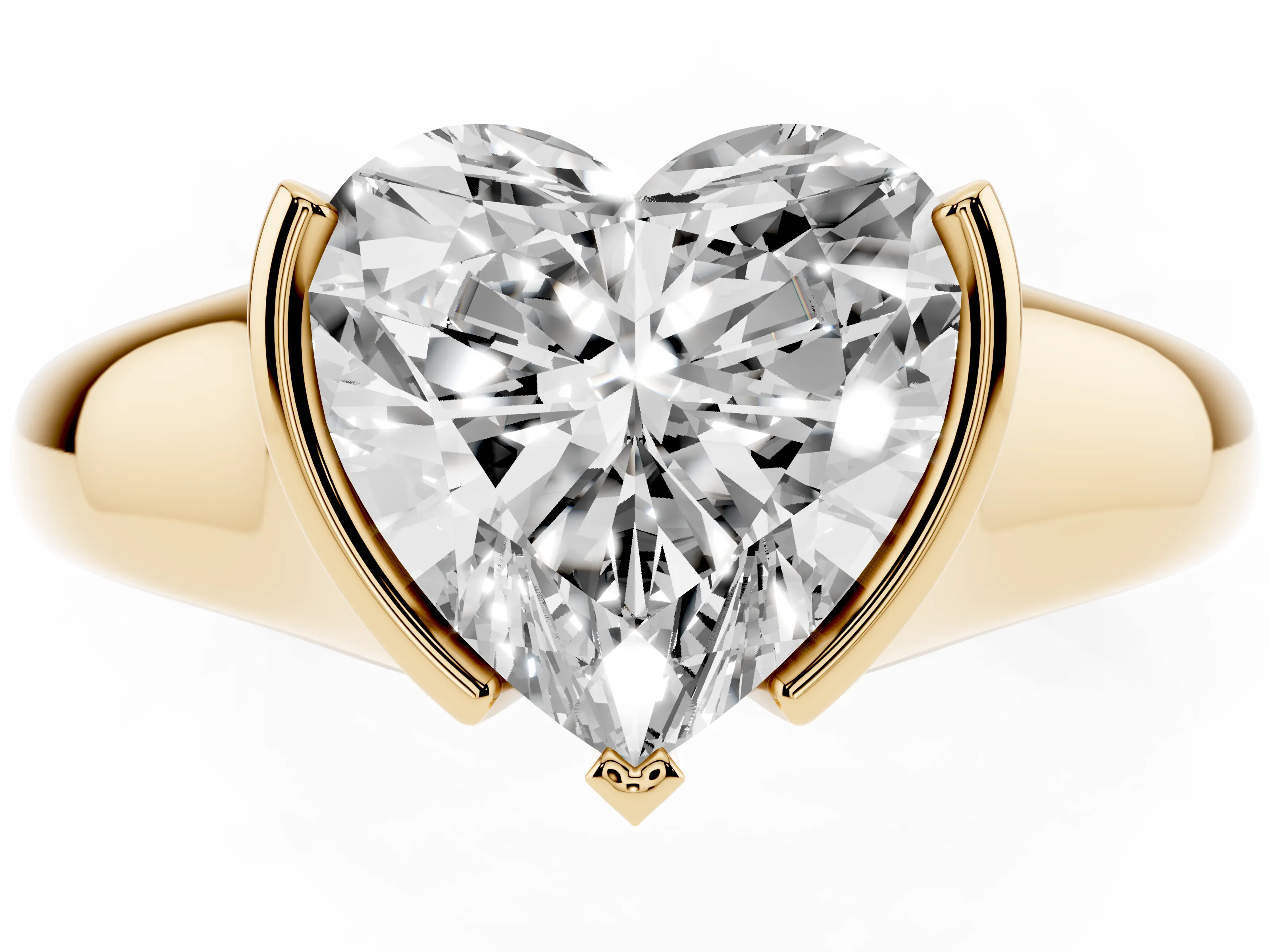 Heart Cut Diamond Solitaire Tension Set Ring Set in Yellow gold with Split Shank Band