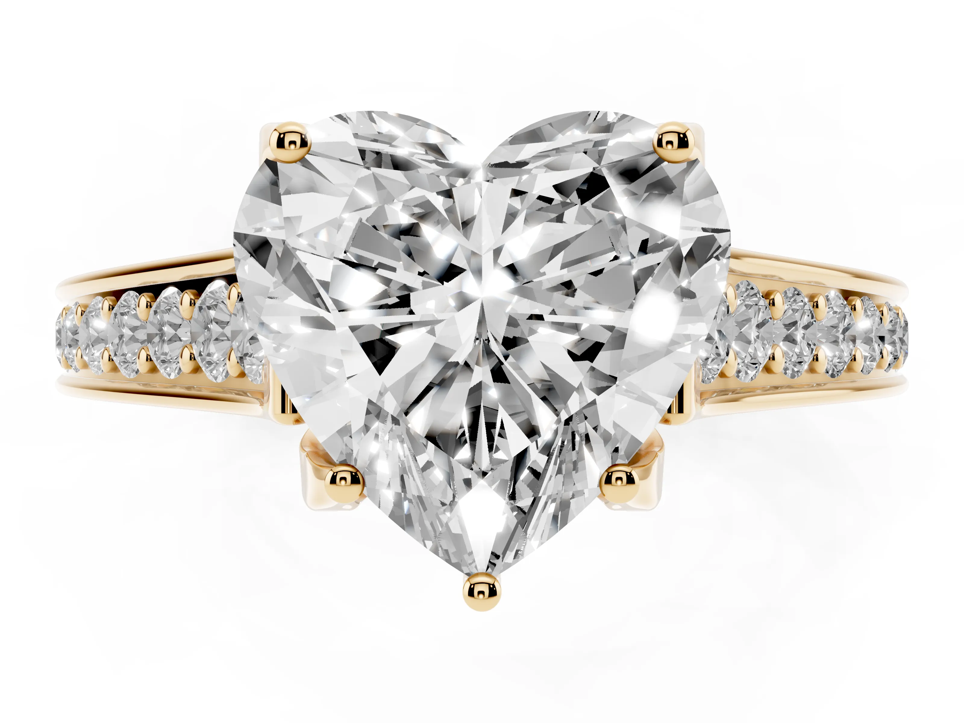 Heart Cut Diamond Solitaire Pavé Engagement Ring Set in Yellow gold with Prong Setting