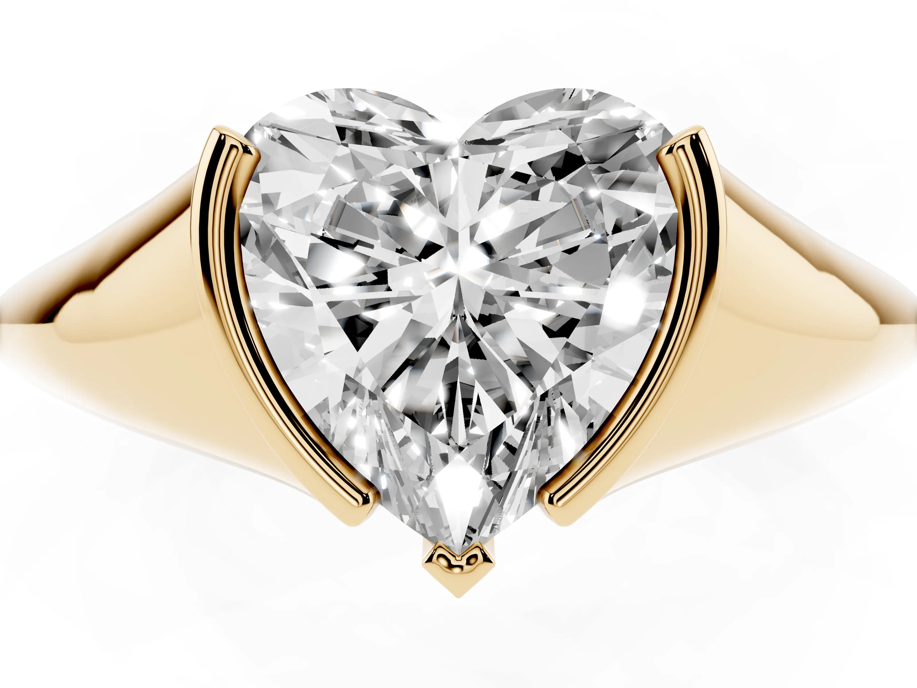 Heart Cut Diamond Solitaire Tension Set Ring Set in Yellow gold
