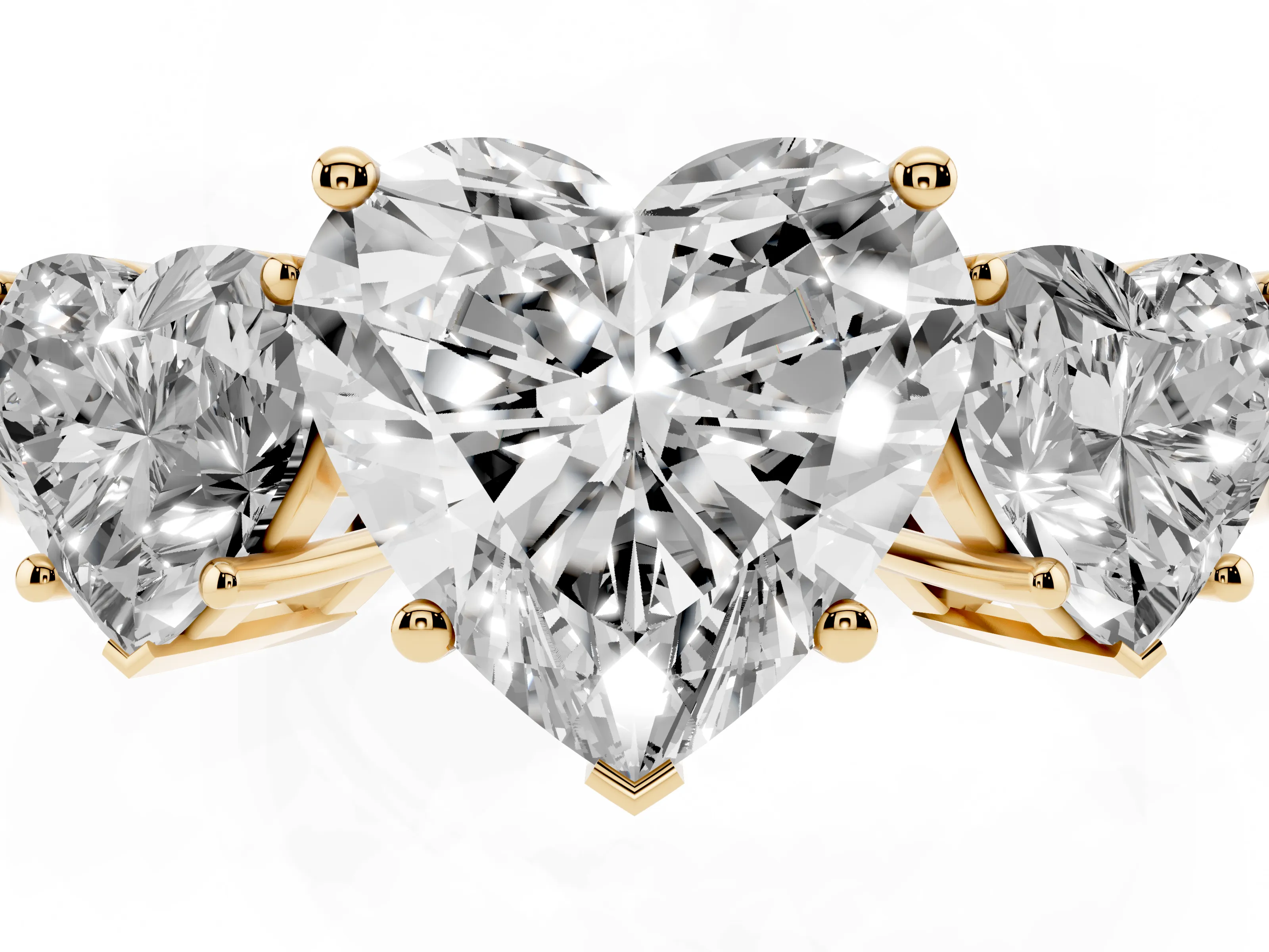Heart Cut Diamond Three-Stone Engagement Ring Set in Yellow gold with Flat Band