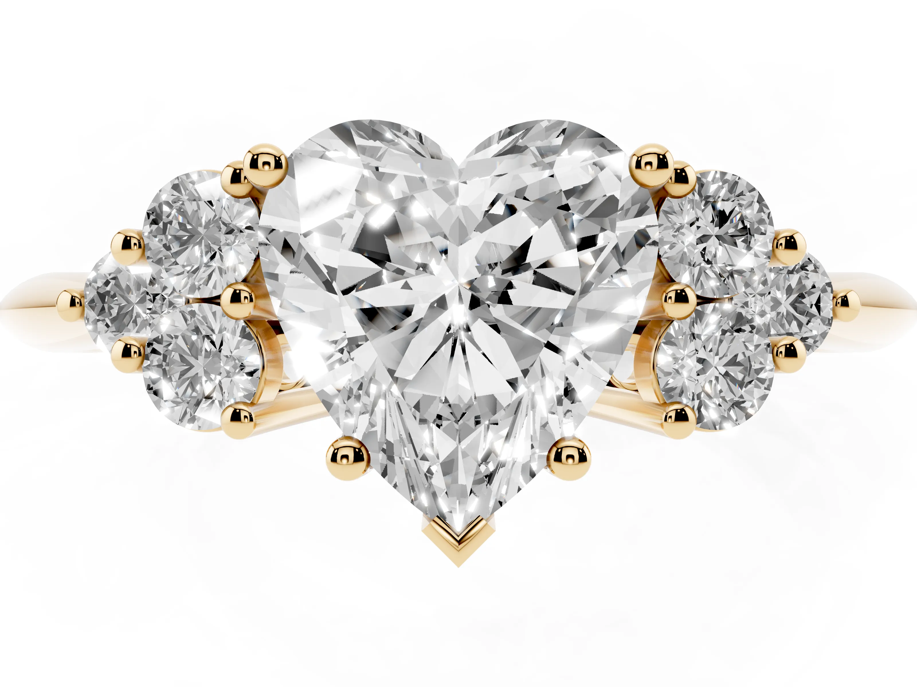 Heart Cut Diamond Cluster Ring Set in Yellow gold with Plain Band and Prong Setting