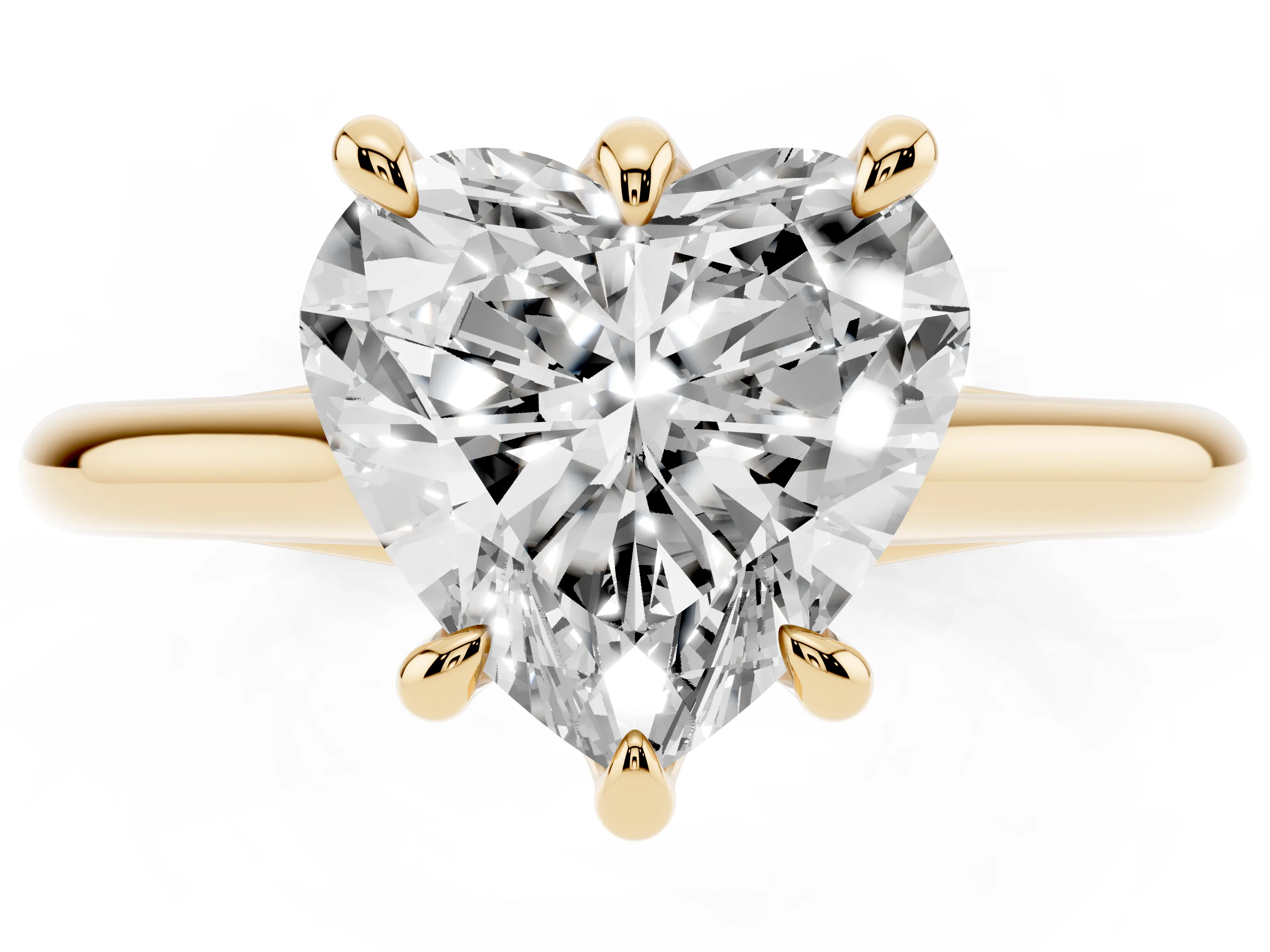 Heart Cut Diamond Solitaire Engagement Ring Set in Yellow gold with Prong Setting and Plain Classic Band