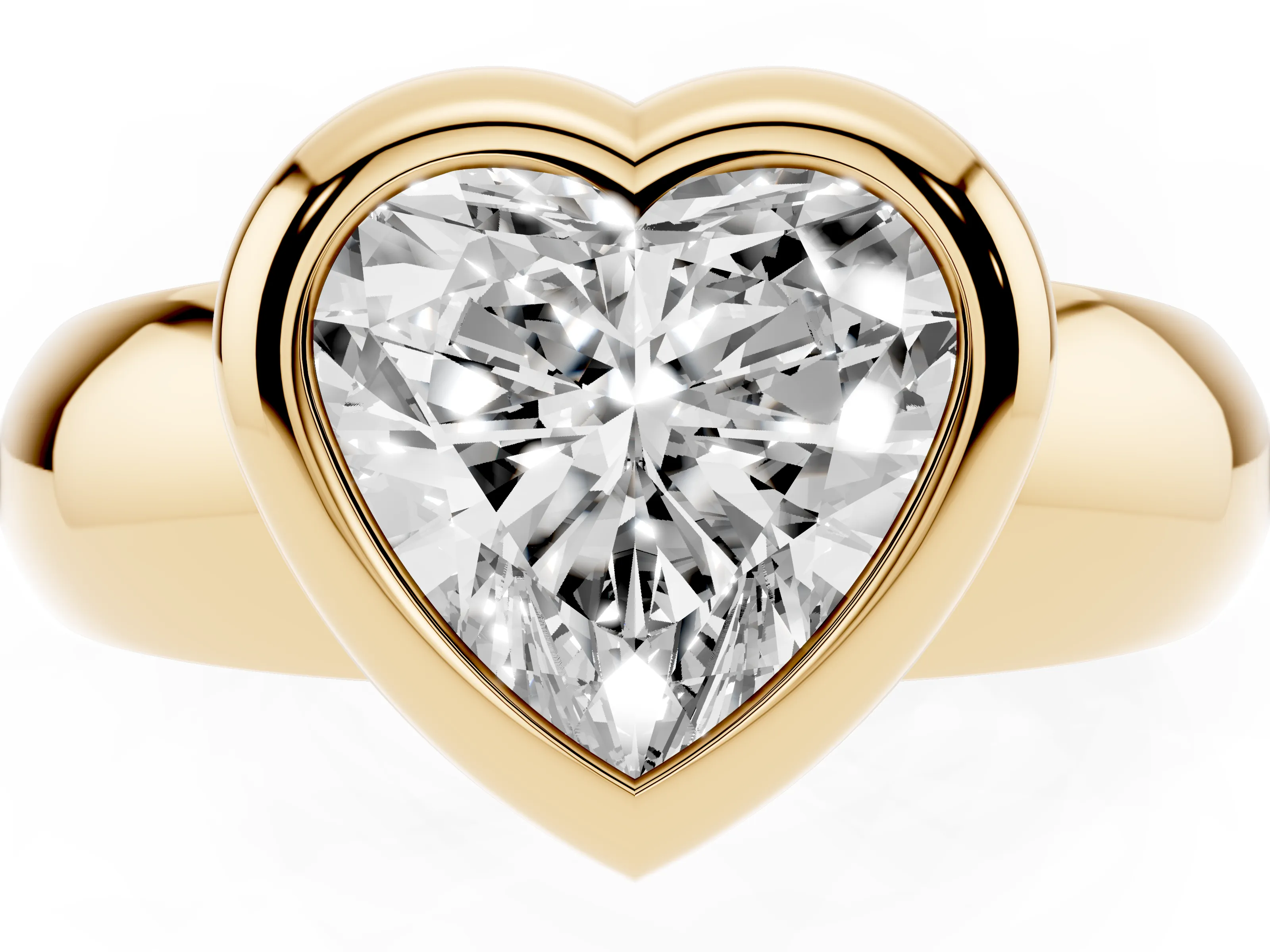 Bezel Set Heart Cut Diamond Solitaire Ring Set in Yellow gold with Wide Band