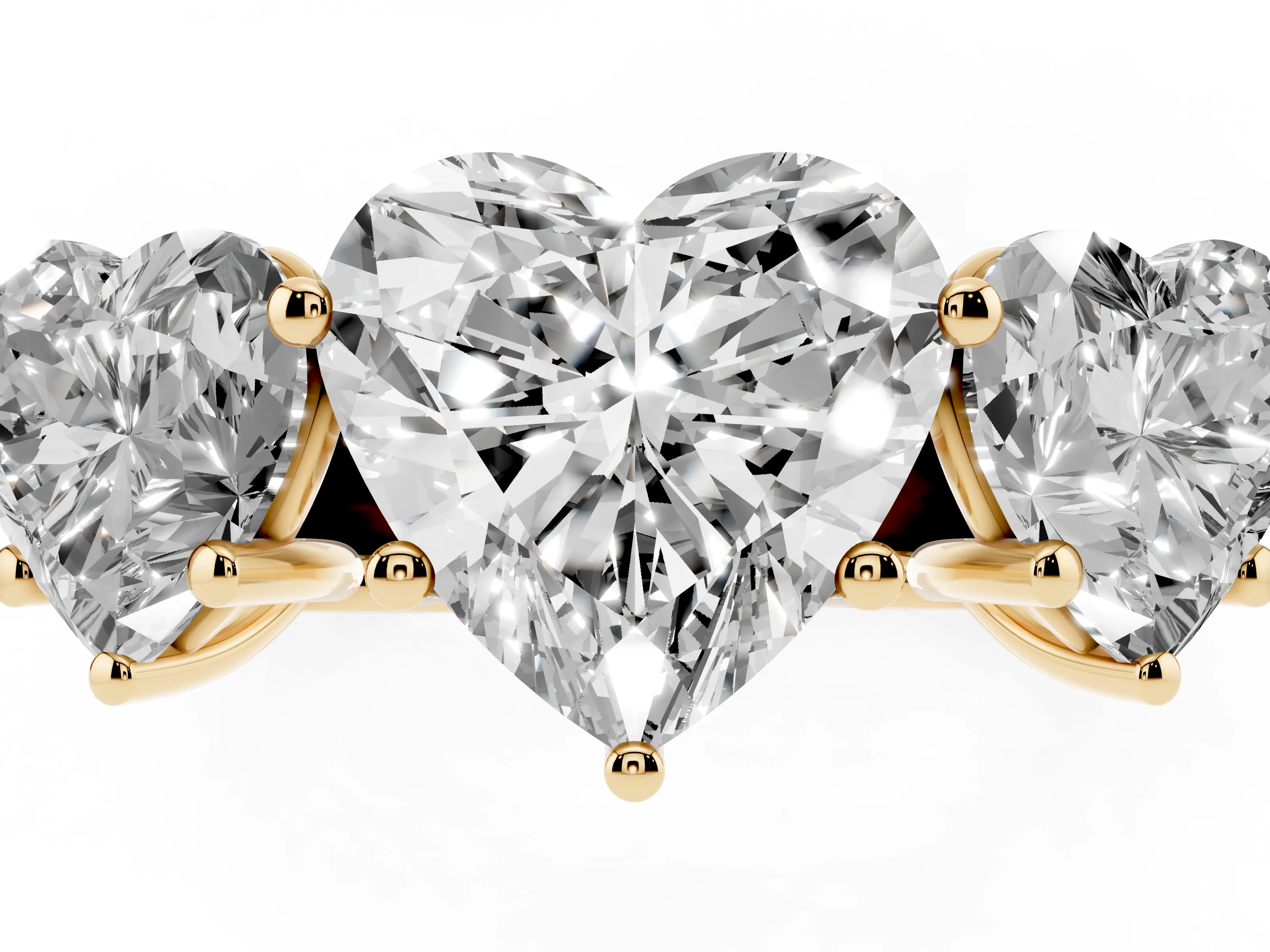 Heart Cut Diamond Three-Stone Ring Set in Yellow gold with Plain Polished Band