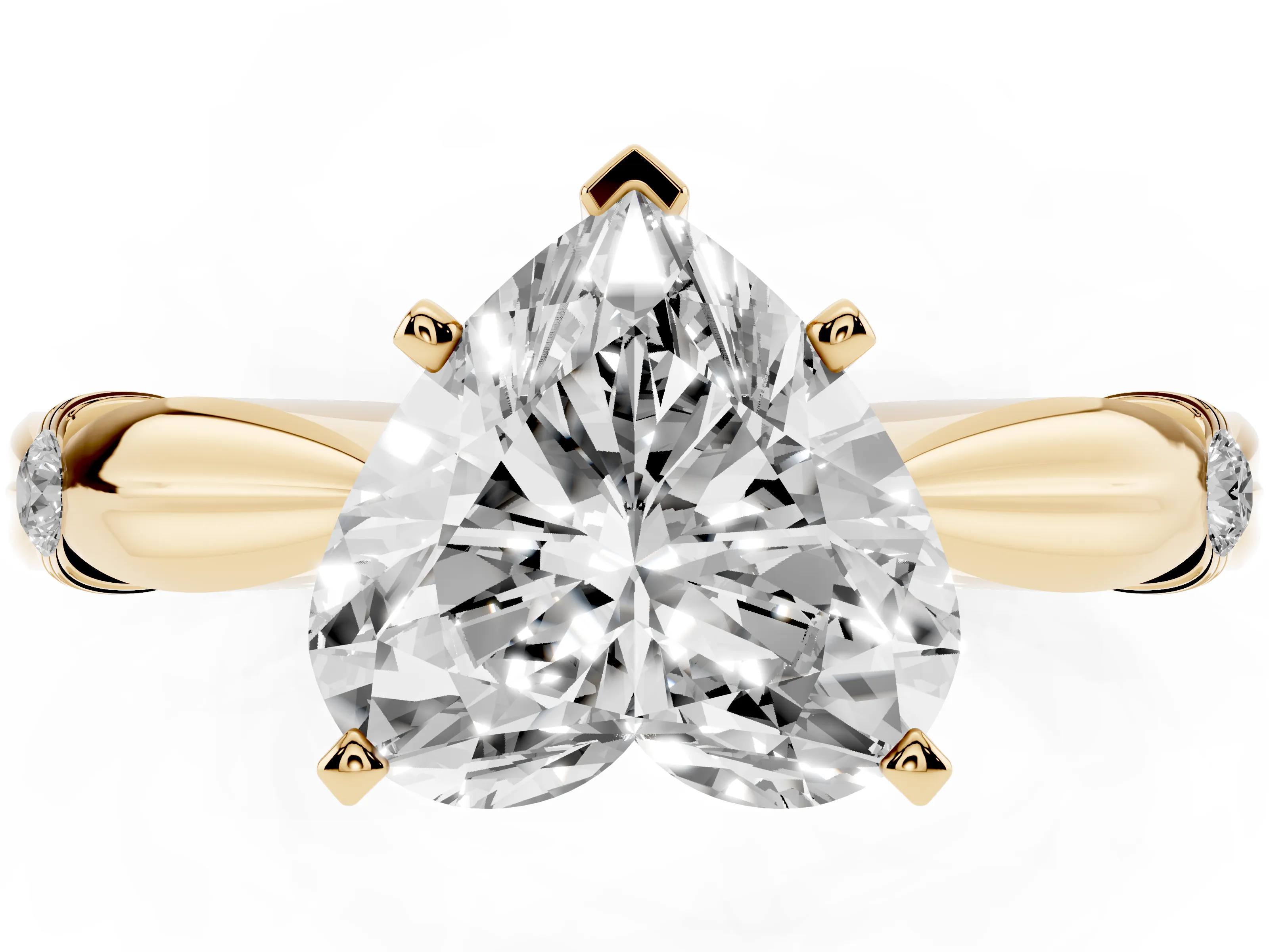 Heart Cut Diamond Solitaire Twisted Band Ring Set in Yellow gold with Accent Stones and Prong Setting