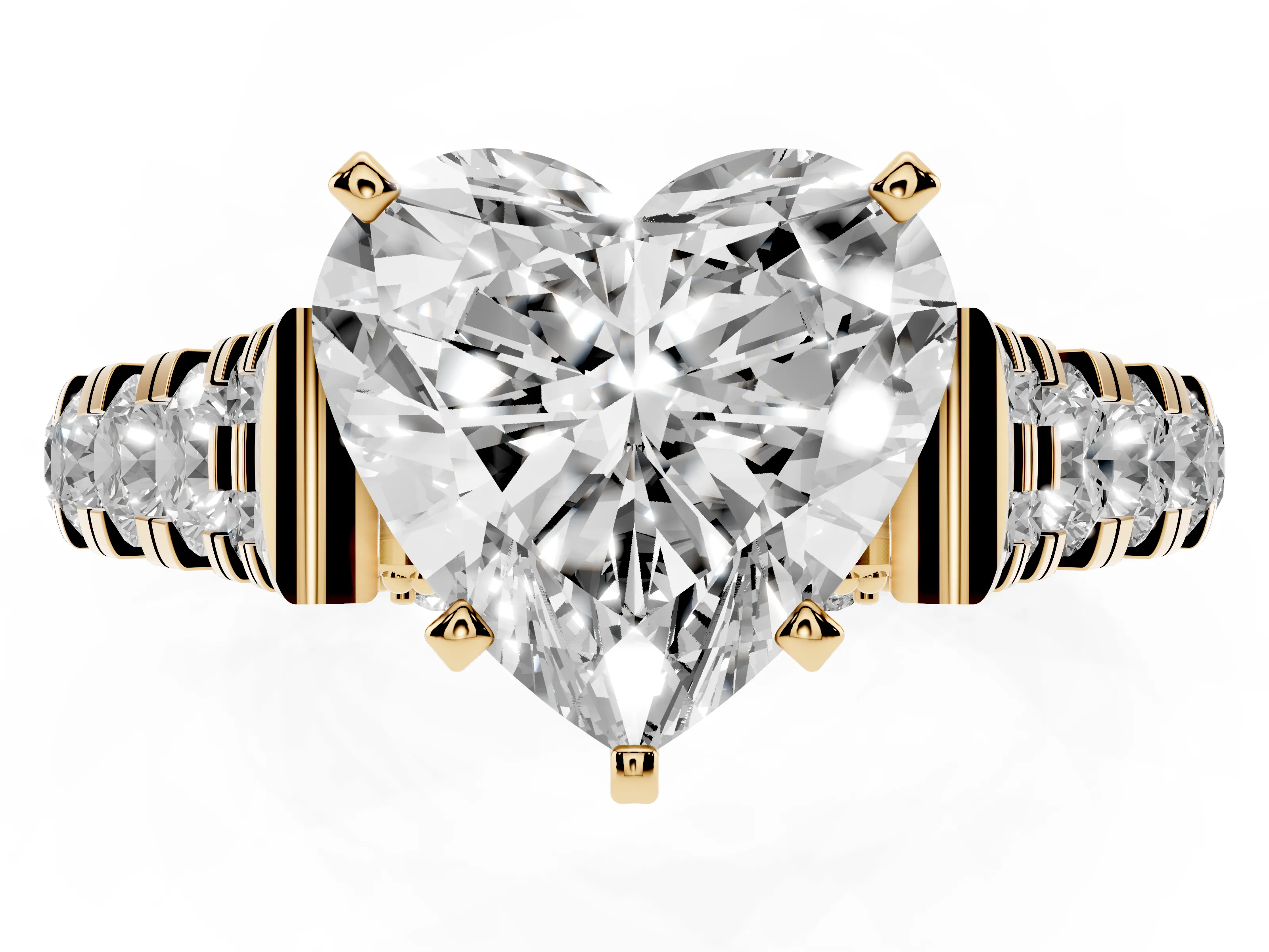 Heart Cut Diamond Classic Solitaire Ring Set in Yellow gold with Pavé Band and Prong Setting