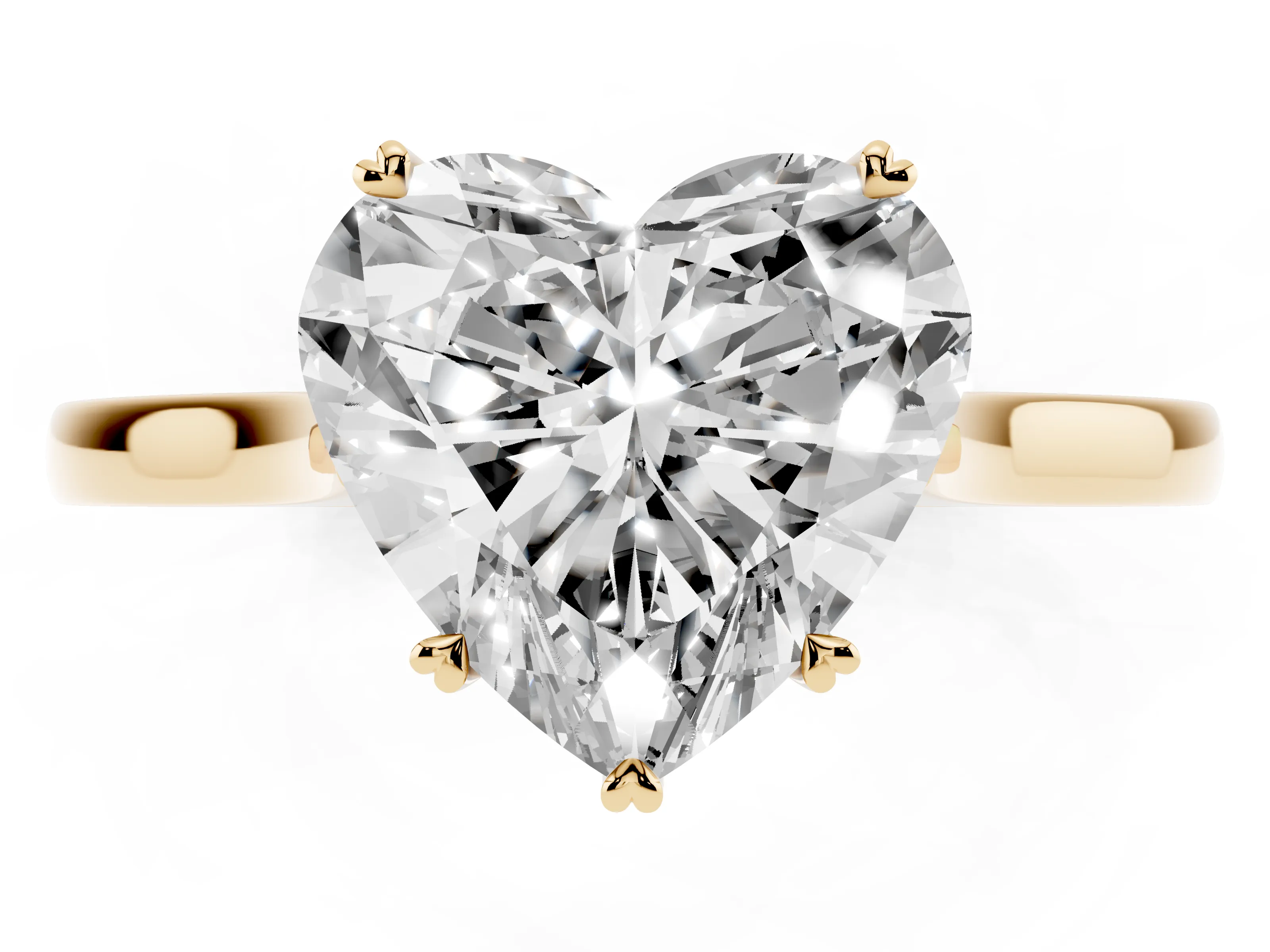 Heart Cut Diamond Solitaire Heart Prong Engagement Ring Set in Yellow gold with Tapered Band