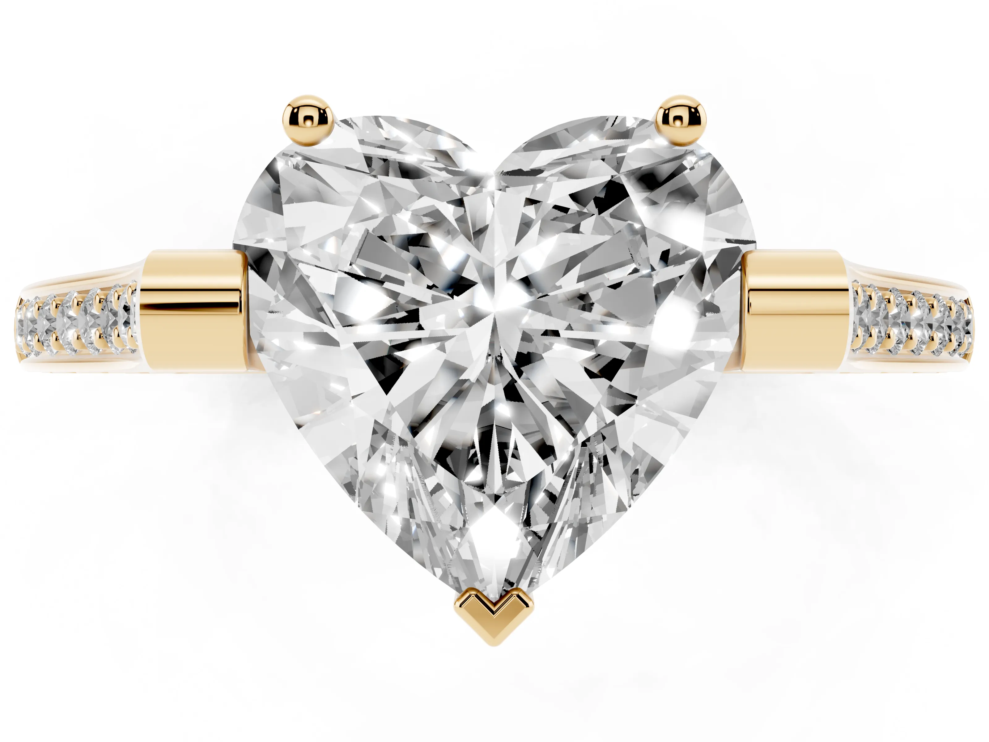 Heart Cut Diamond Solitaire Ring Set in Yellow gold with Channel Set Band and Bezel Prong Setting