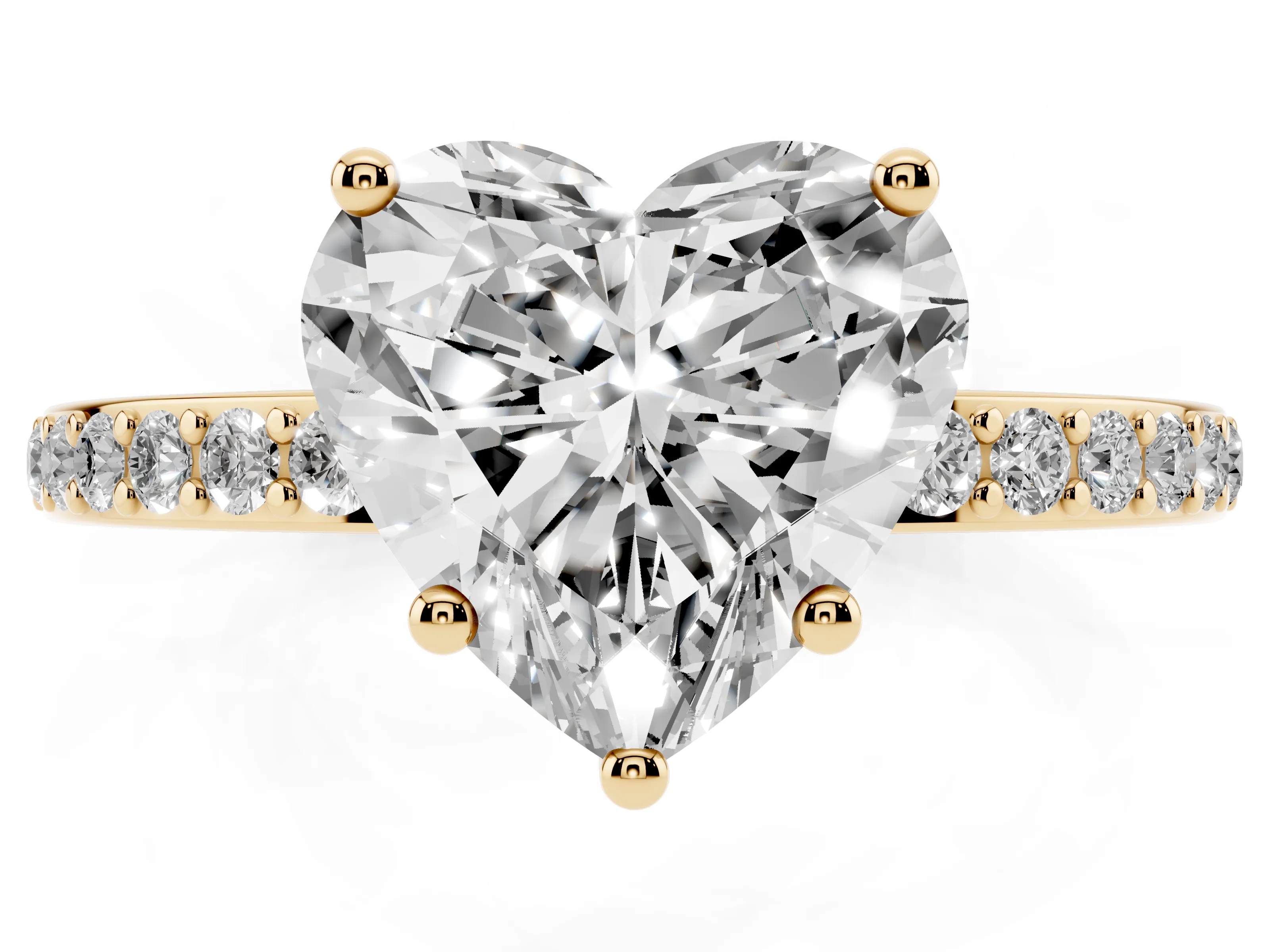 Heart Cut Diamond Pavé Band Ring Set in Yellow gold with Prong-Set Center Stone