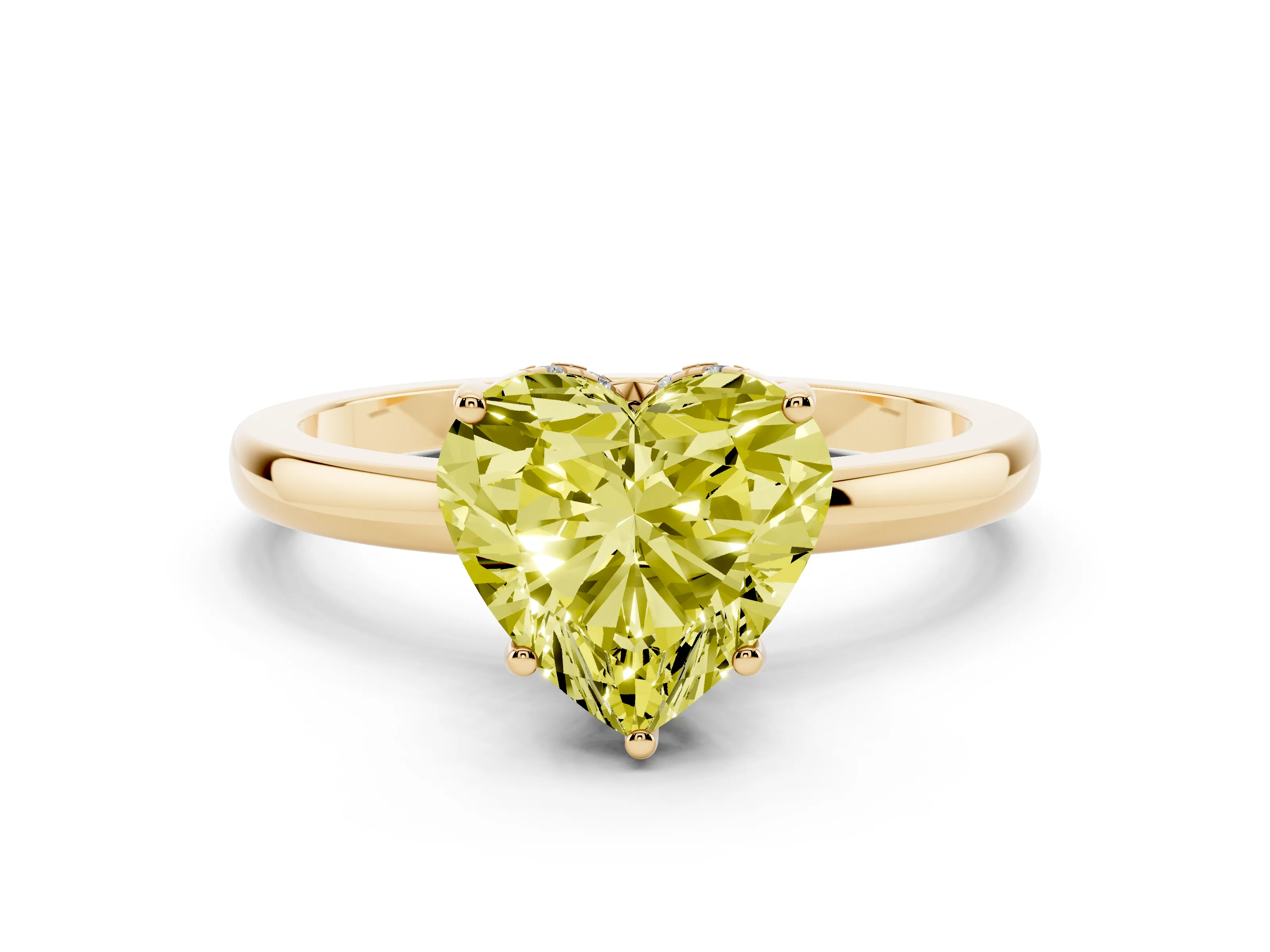 Fancy Yellow Heart Cut Diamond Solitaire Ring Set in Yellow gold with Plain Band and Prong Setting
